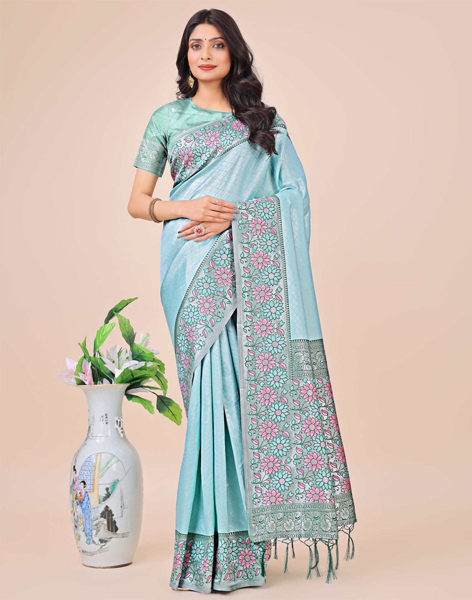 Sky Blue Silk Woven Saree