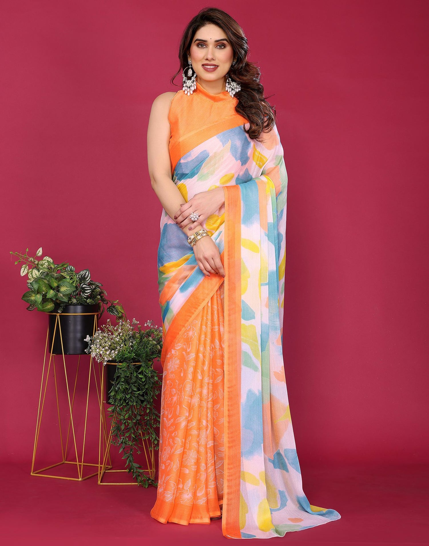 Multicoloured Chiffon Printed Saree