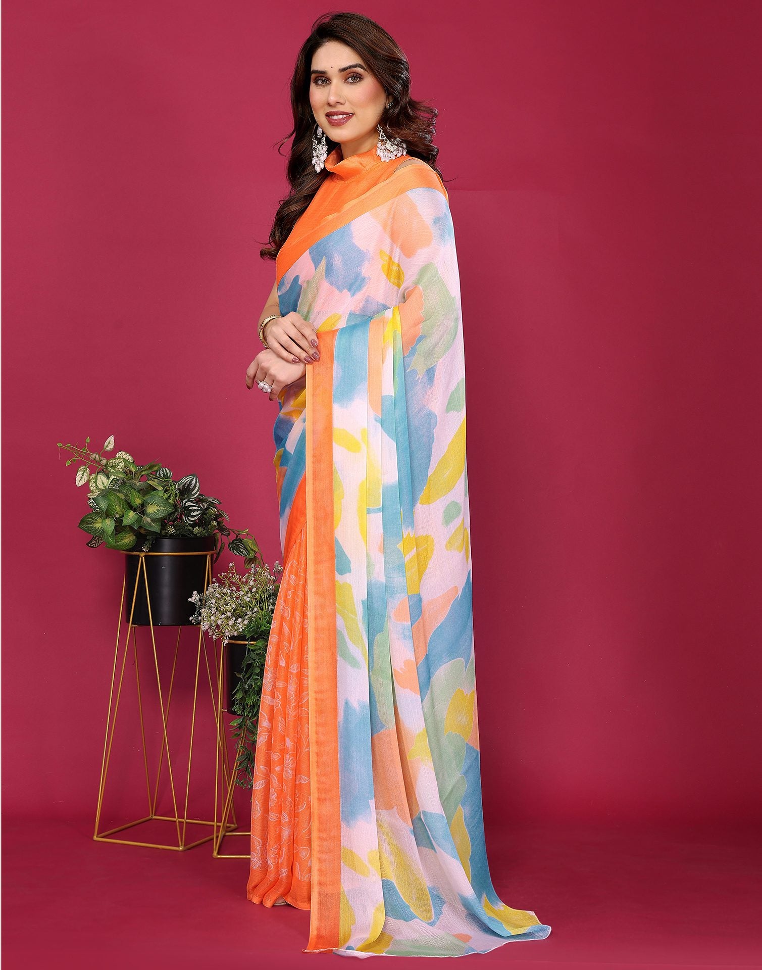 Multicoloured Chiffon Printed Saree