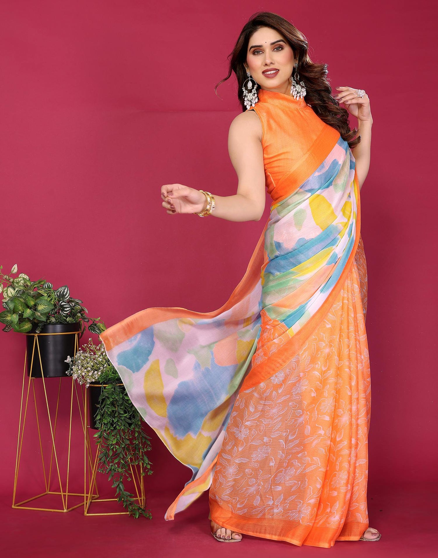 Multicoloured Chiffon Printed Saree