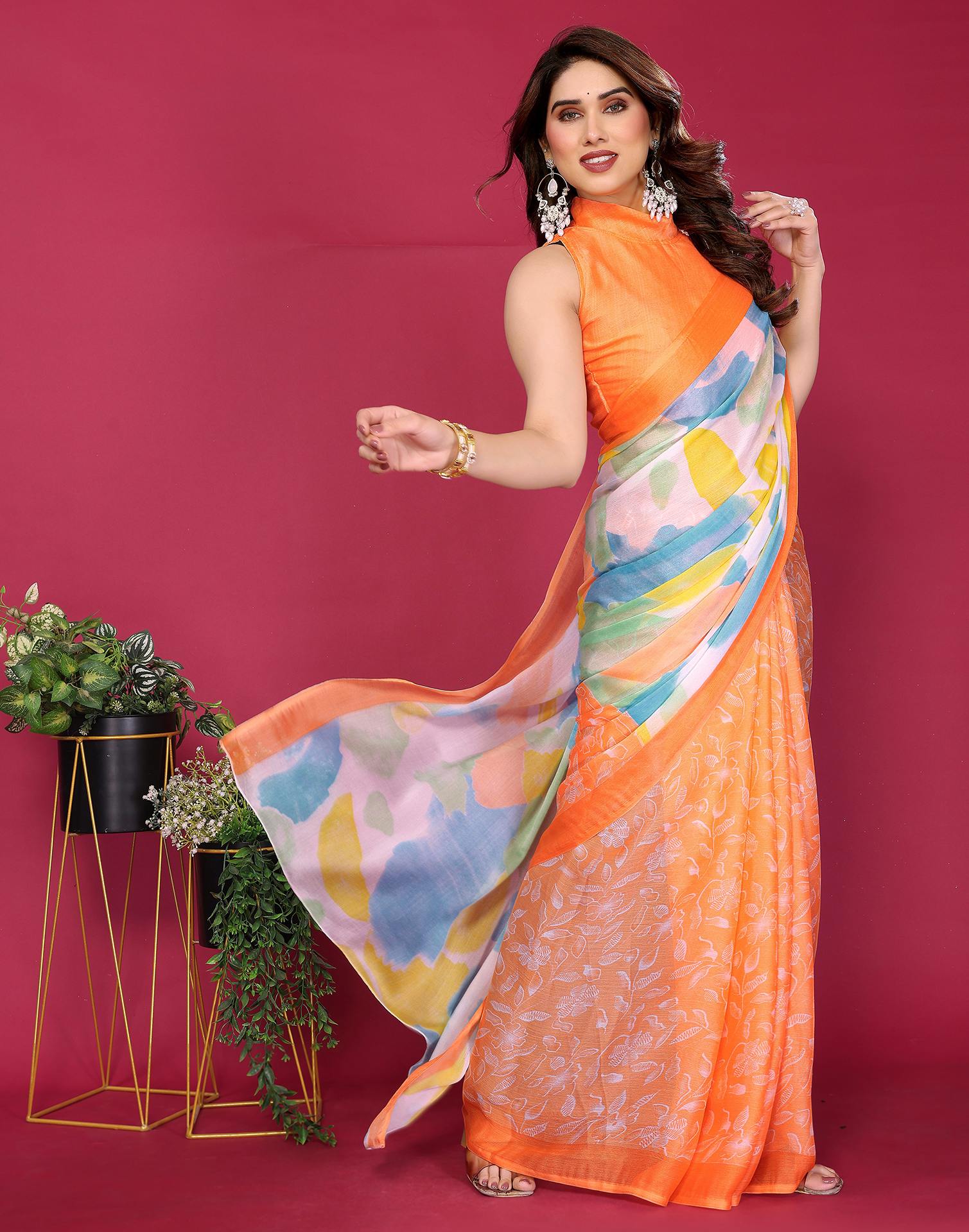 Multicoloured Chiffon Printed Saree