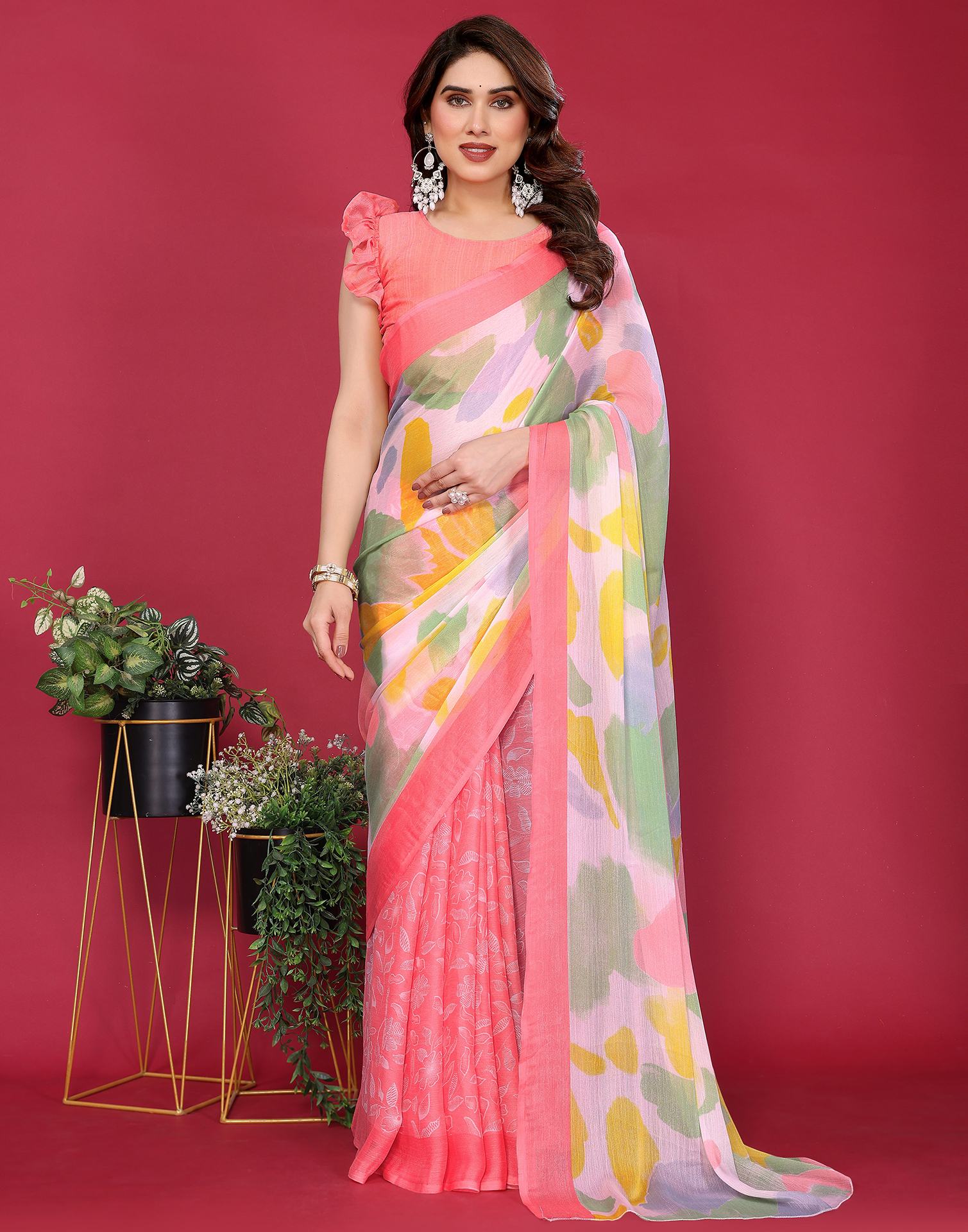 Multicoloured Chiffon Printed Saree