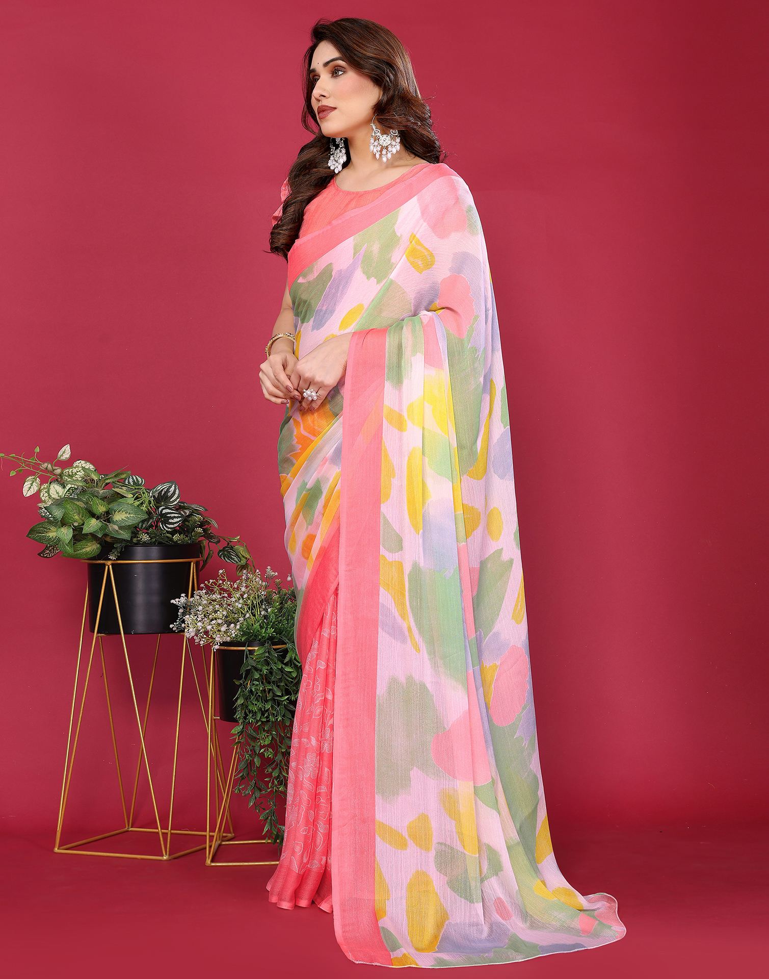 Multicoloured Chiffon Printed Saree