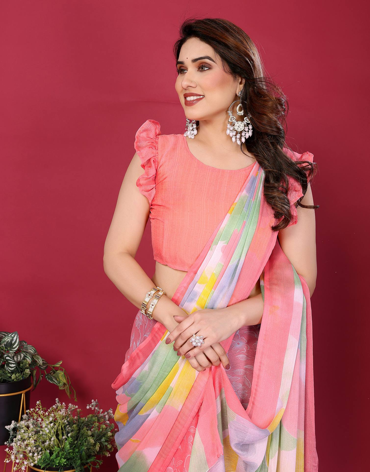 Multicoloured Chiffon Printed Saree