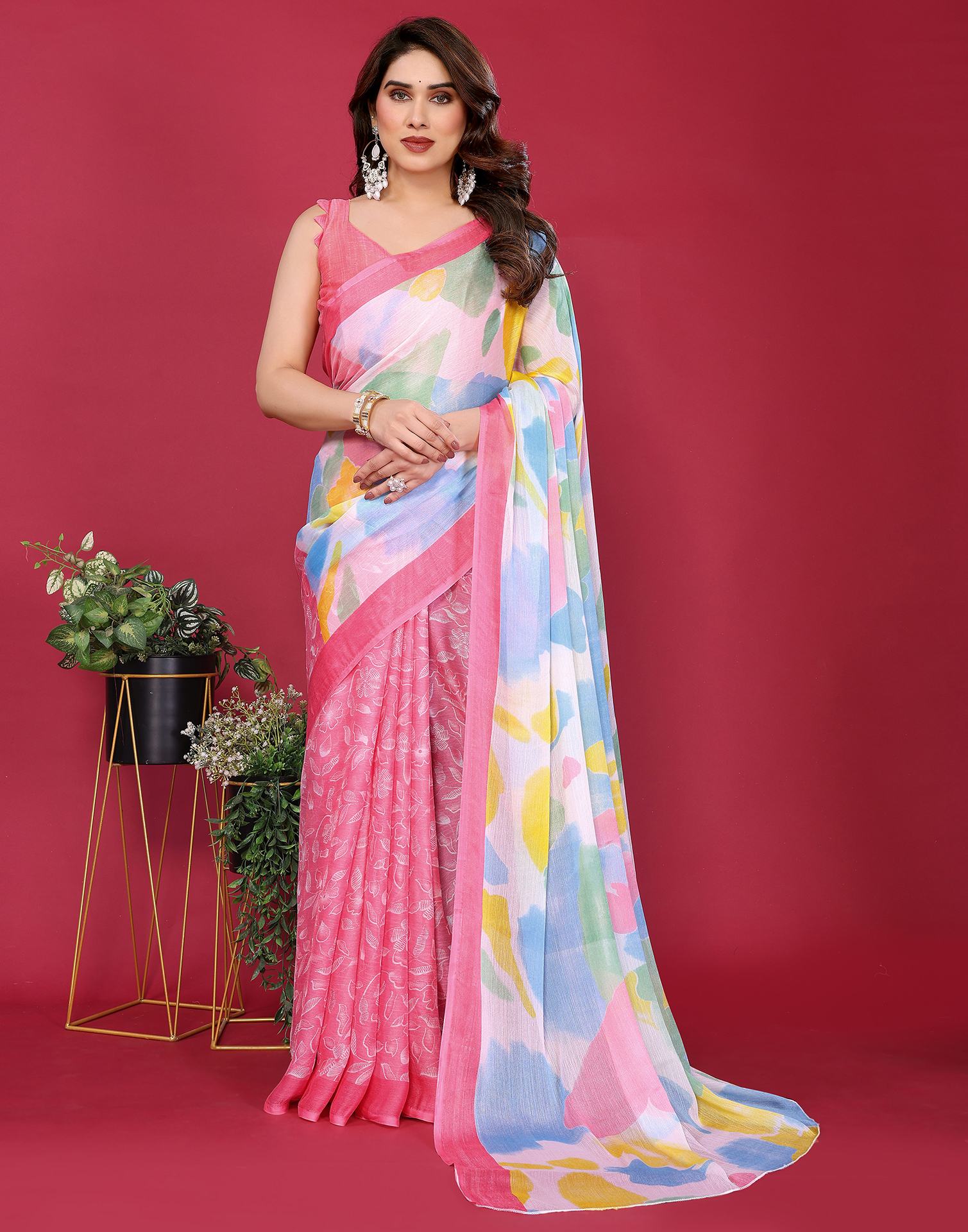 Multicoloured Chiffon Printed Saree