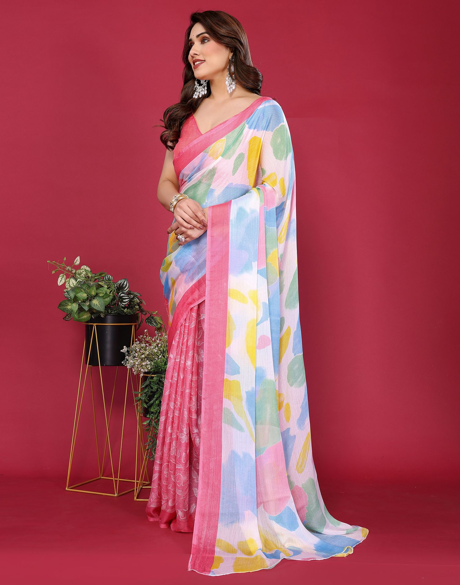 Multicoloured Chiffon Printed Saree