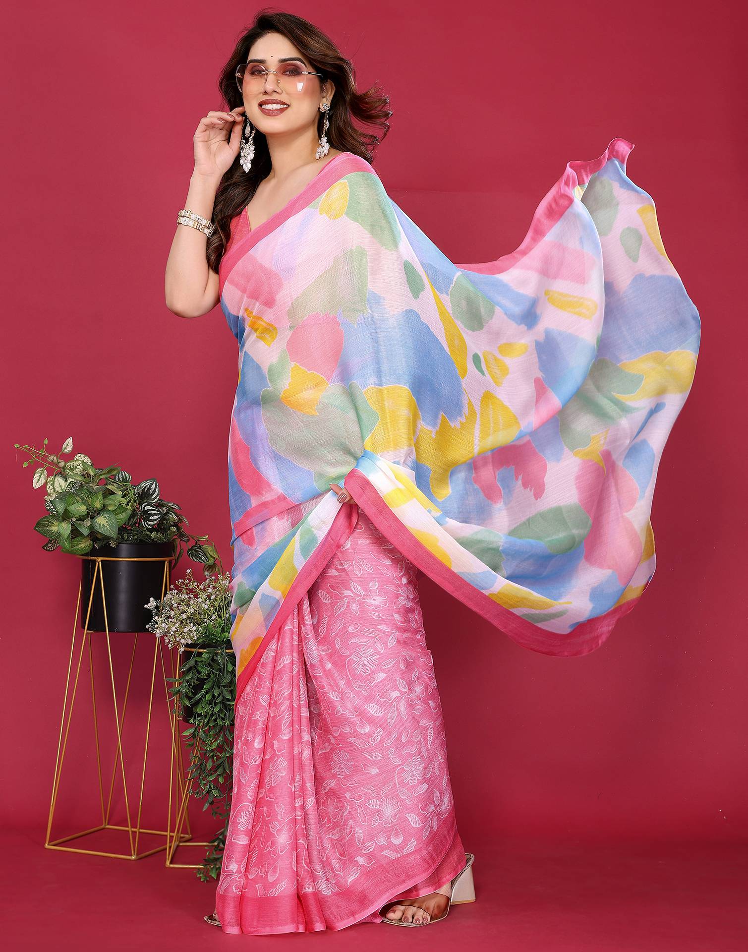 Multicoloured Chiffon Printed Saree