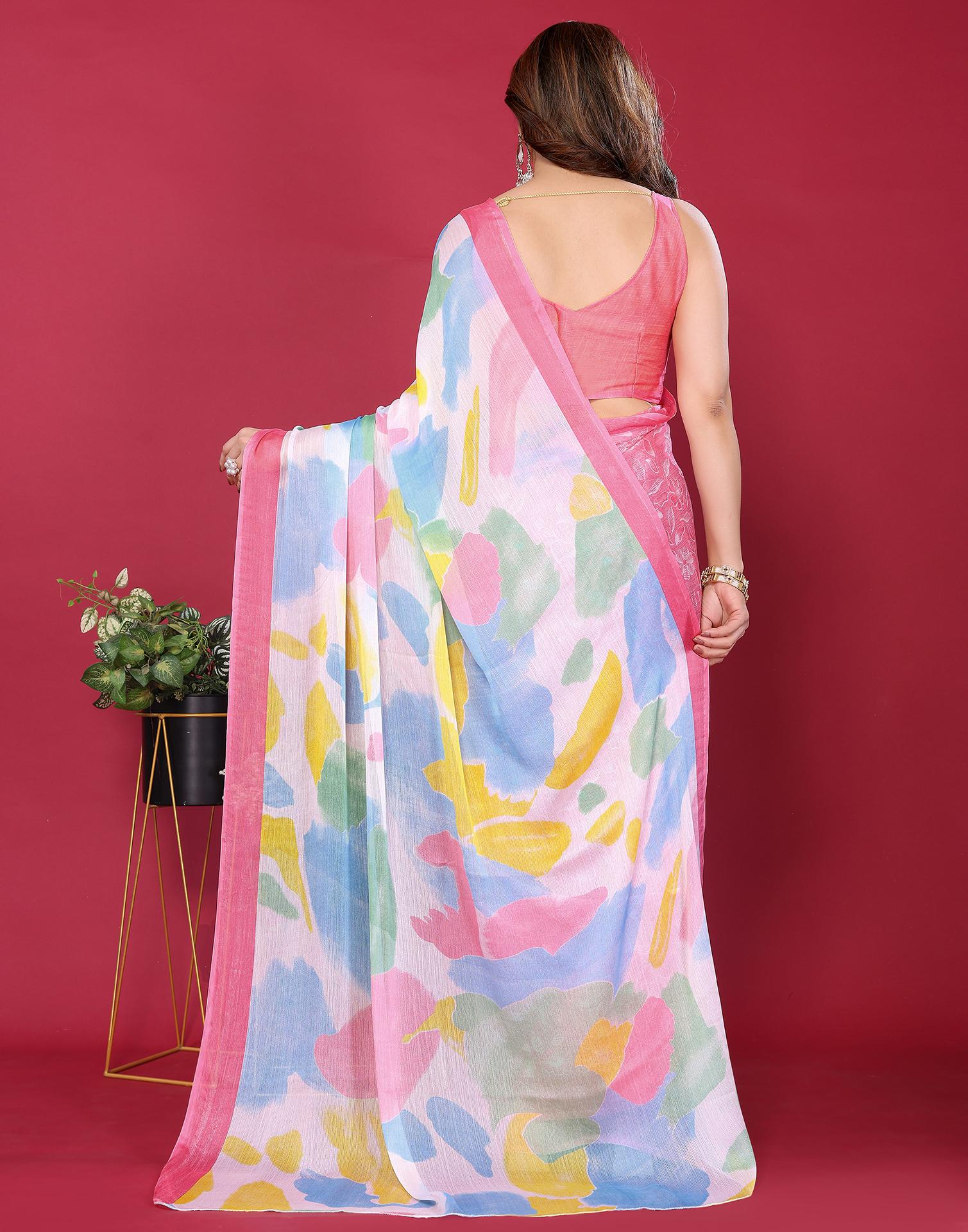 Multicoloured Chiffon Printed Saree