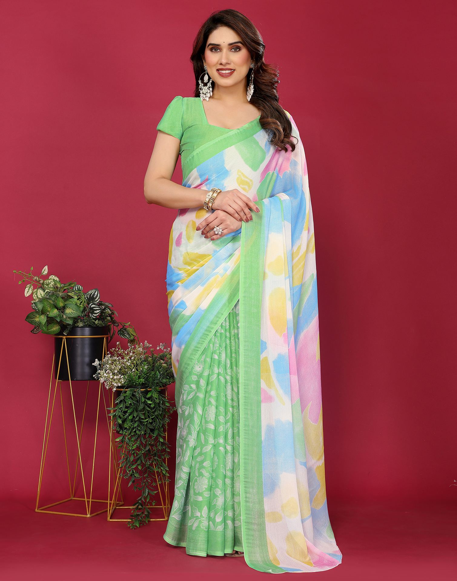 Multicoloured Chiffon Printed Saree