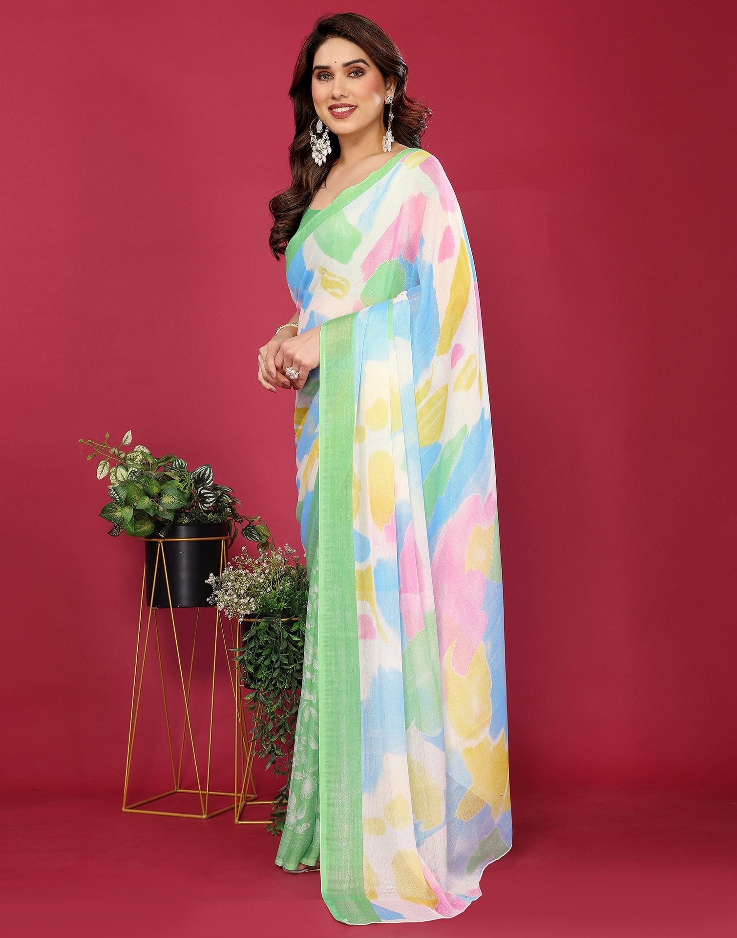 Multicoloured Chiffon Printed Saree