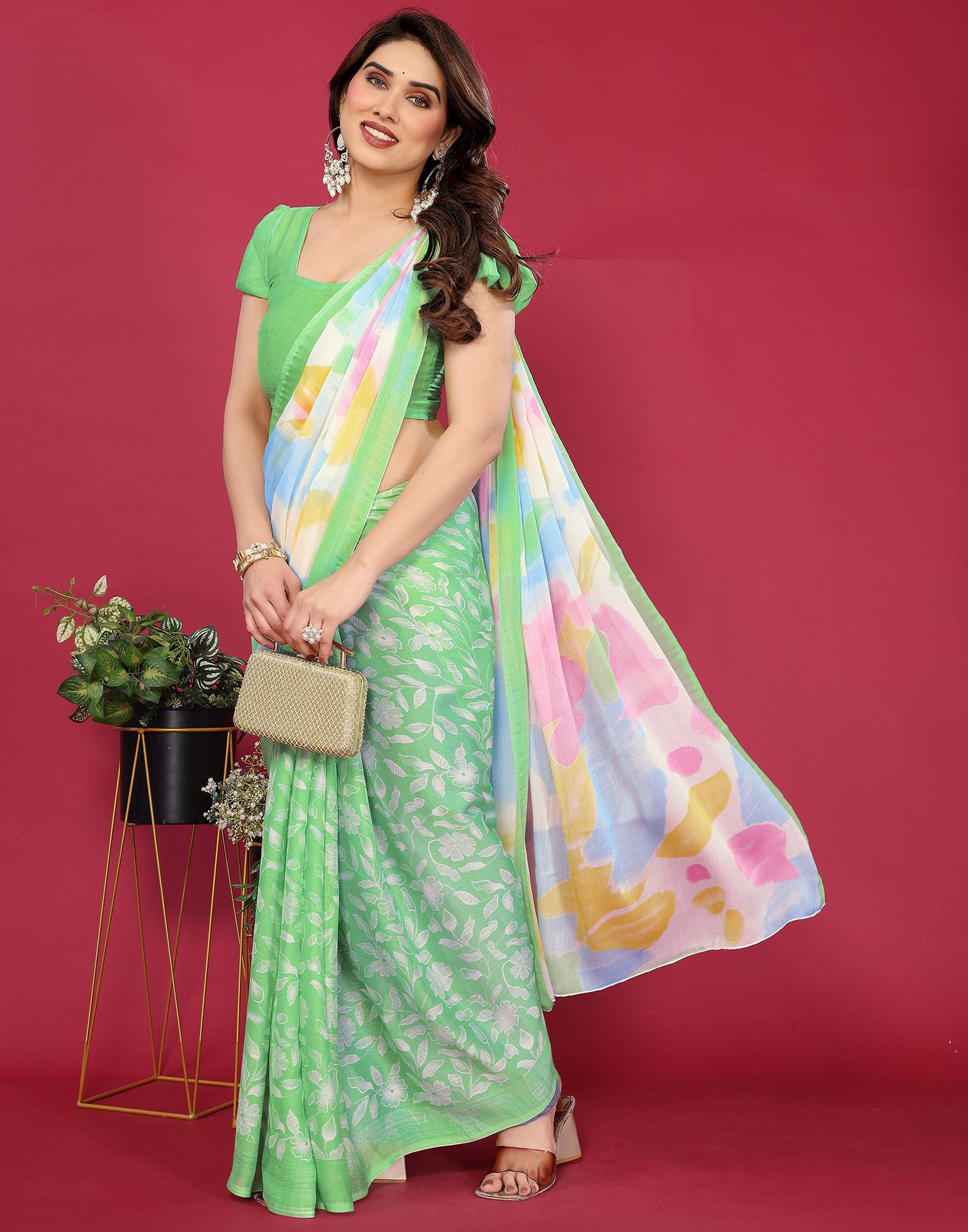 Multicoloured Chiffon Printed Saree