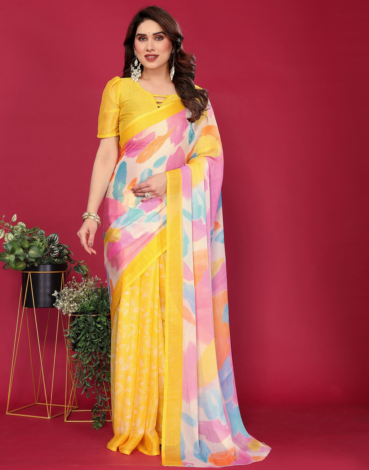 Multicoloured Chiffon Printed Saree