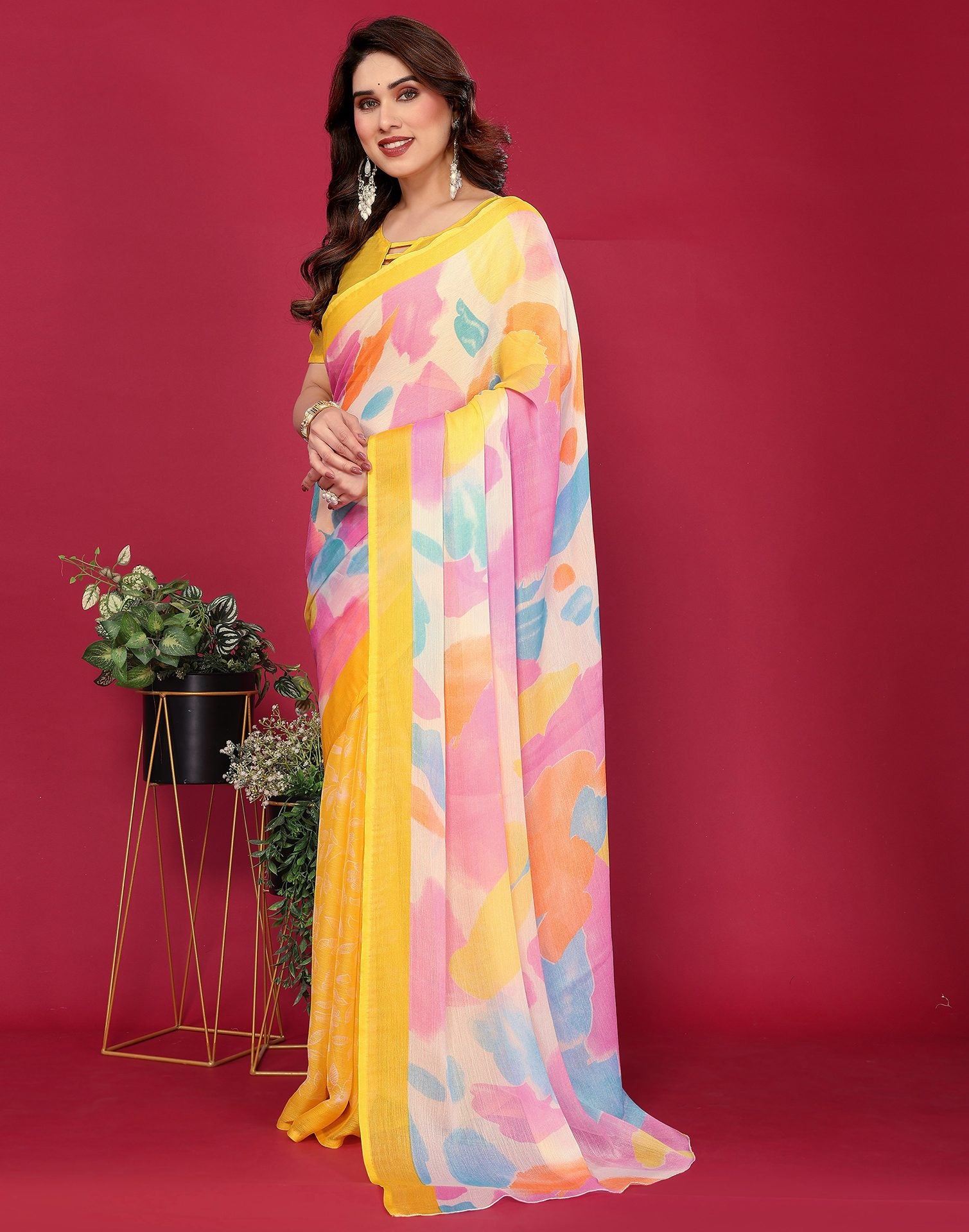 Multicoloured Chiffon Printed Saree