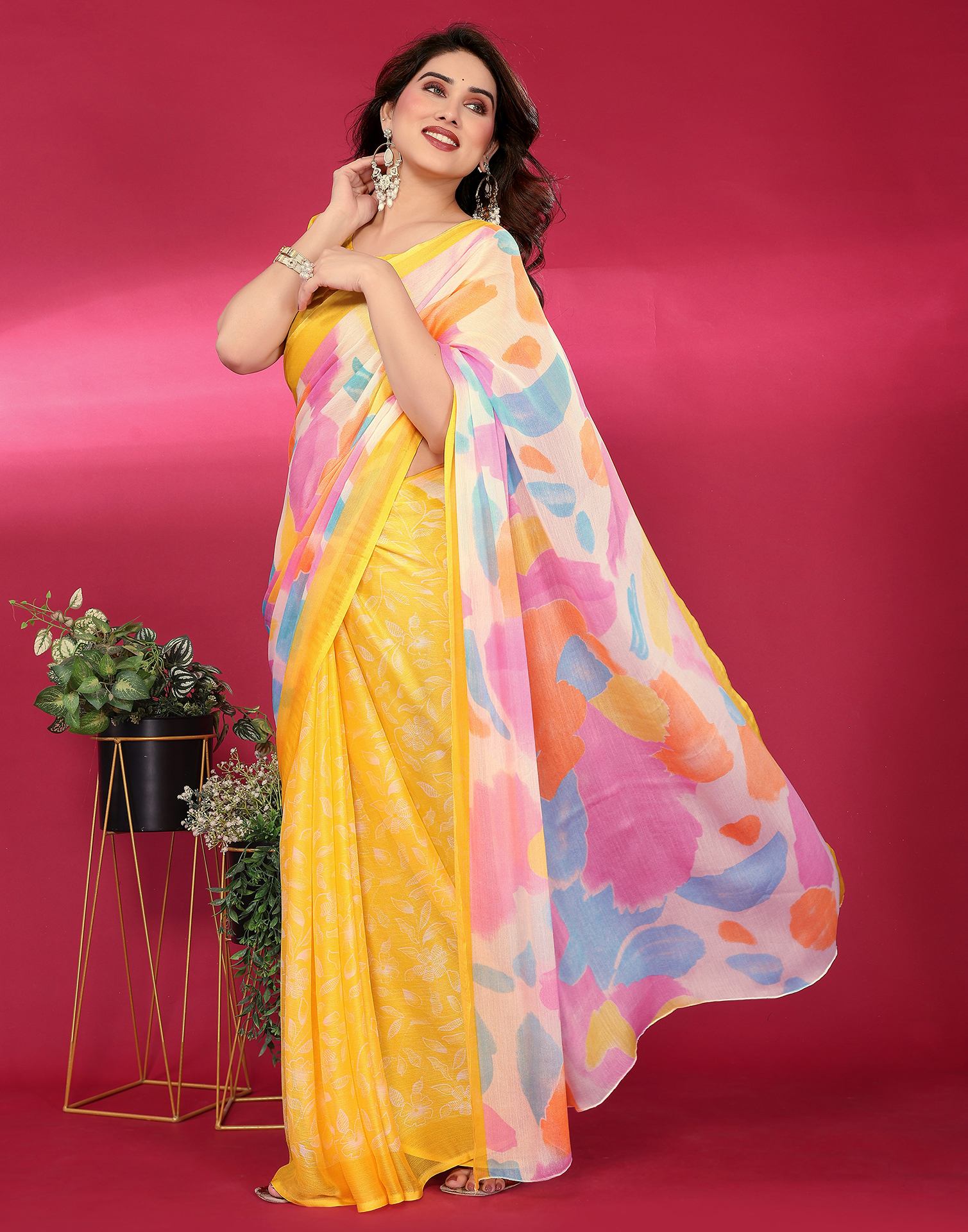 Multicoloured Chiffon Printed Saree