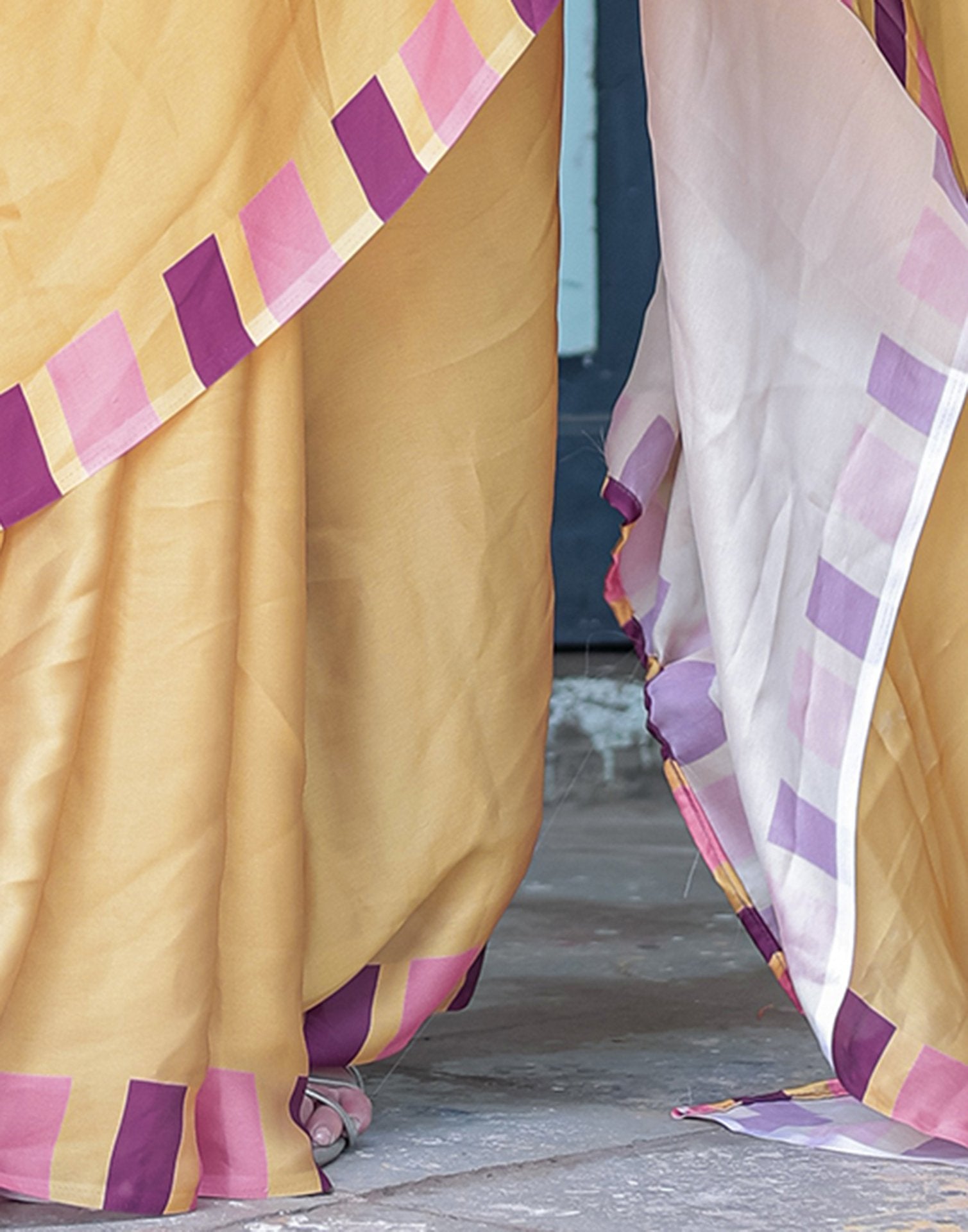 Handsfree Mustard Yellow Satin Printed Saree