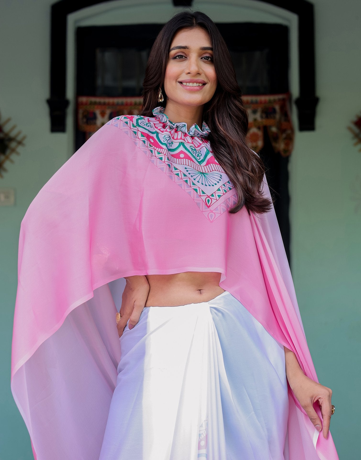 Handsfree White Satin Printed Saree