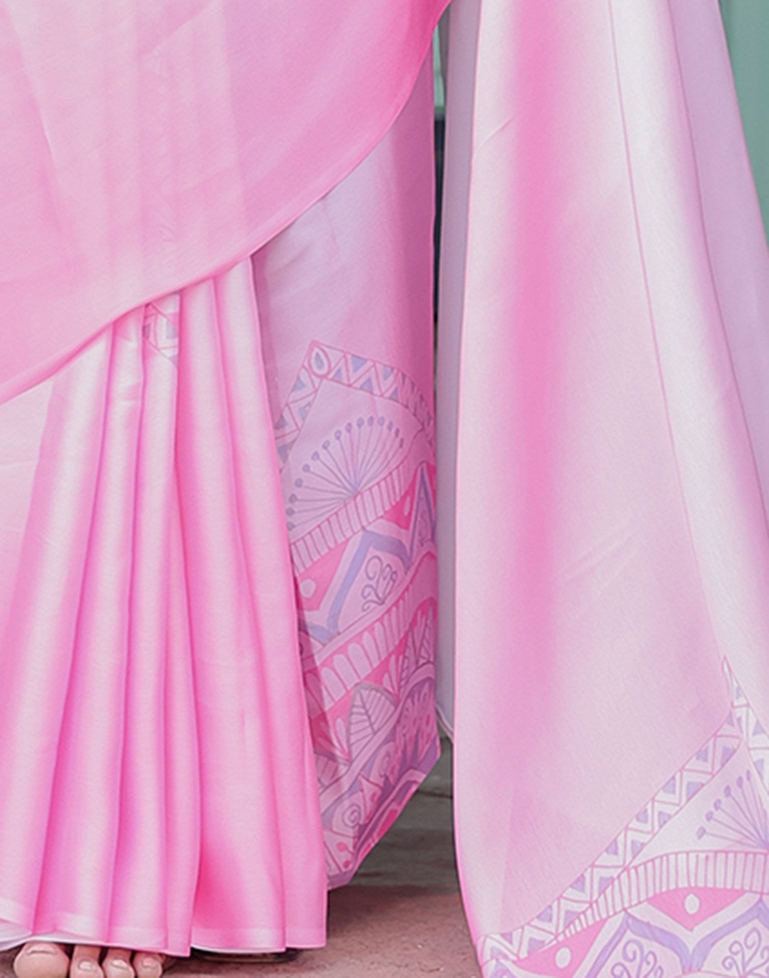 Handsfree White Satin Printed Saree
