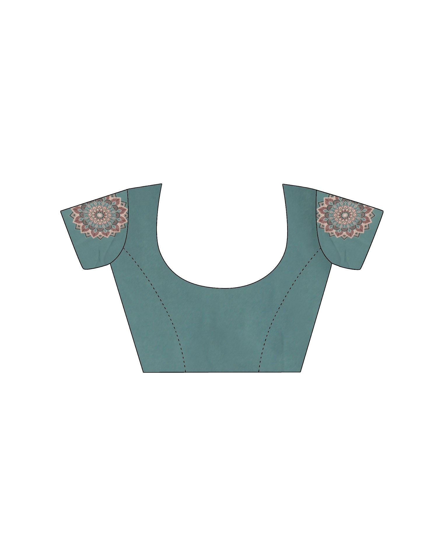 Handsfree Dusty Teal Green Satin Printed Saree