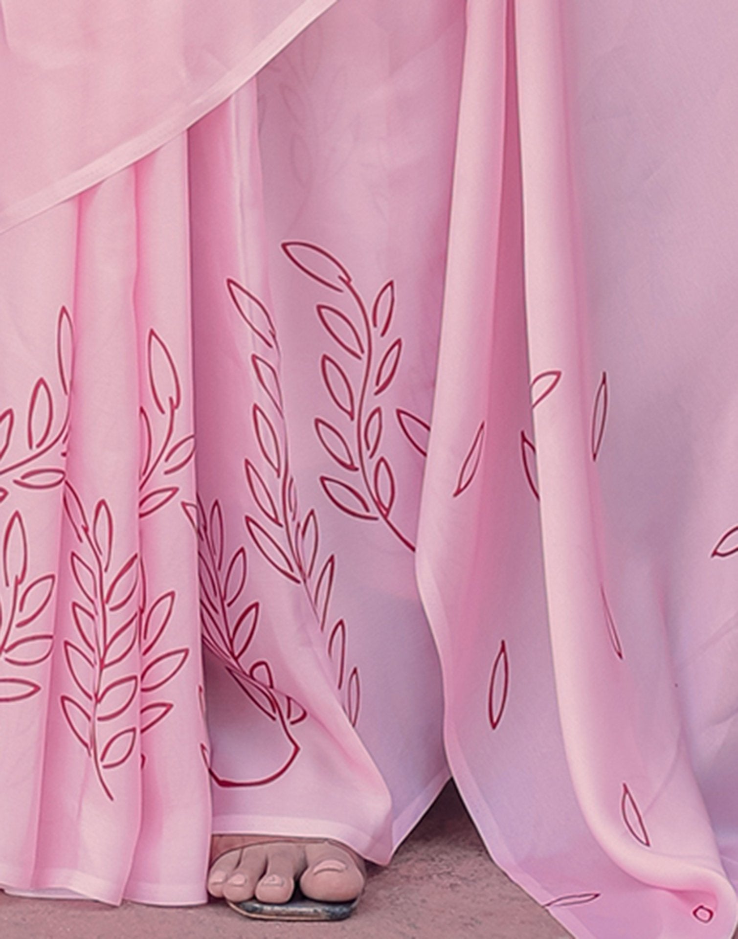Handsfree Light Pink Satin Printed Saree