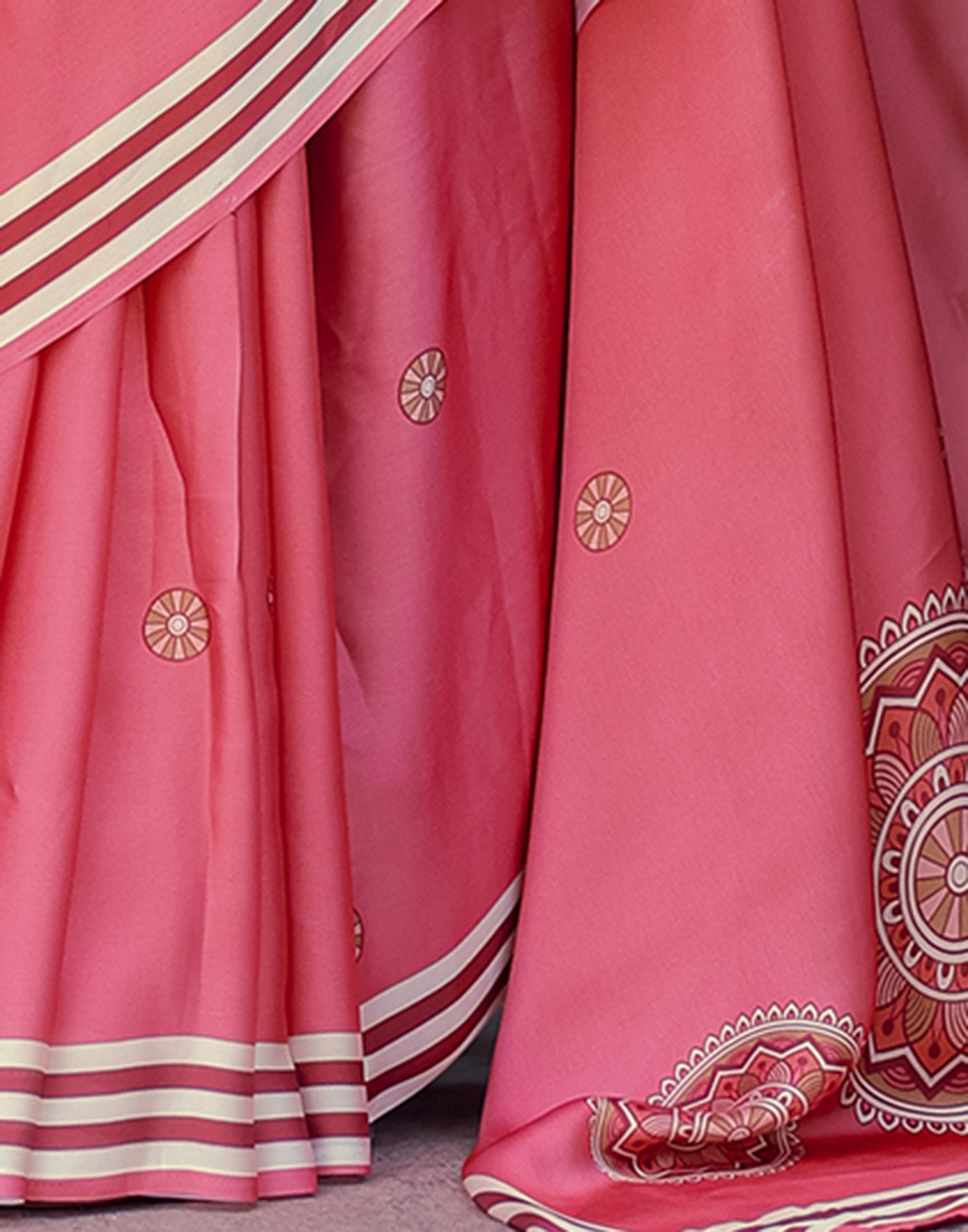 Handsfree Light Red Satin Printed Saree