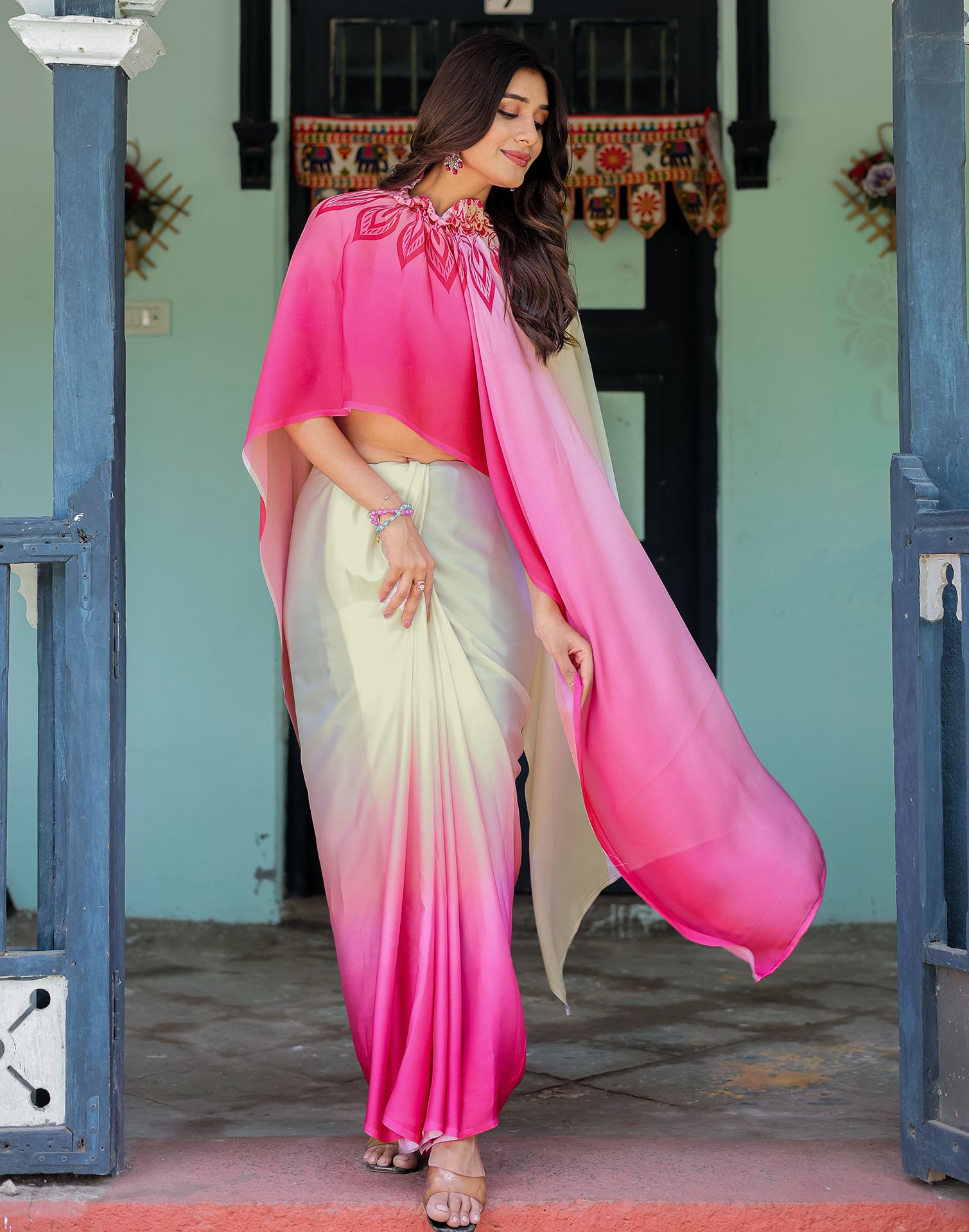 Handsfree White Satin Printed Saree