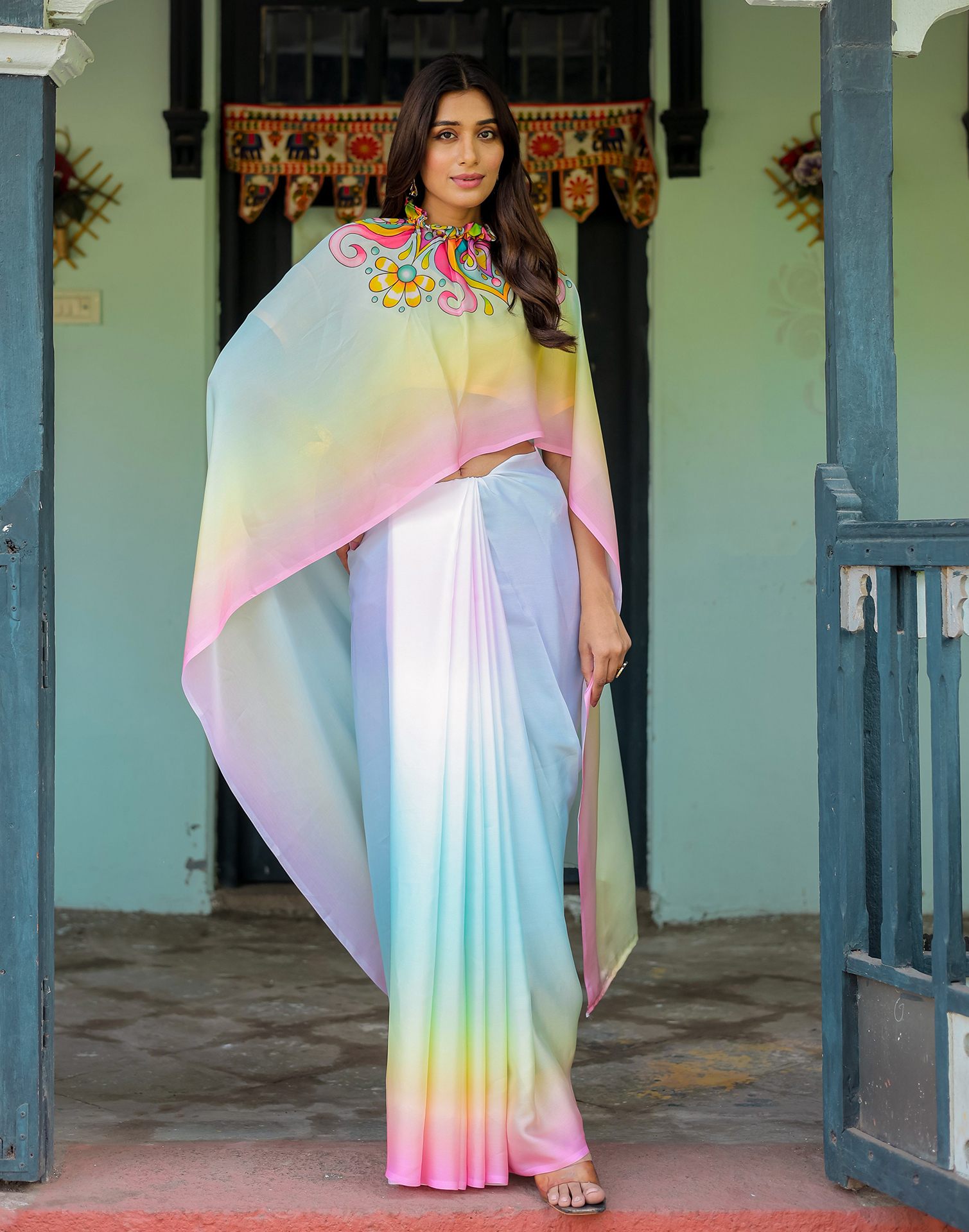 Handsfree Multicoloured Satin Printed Saree