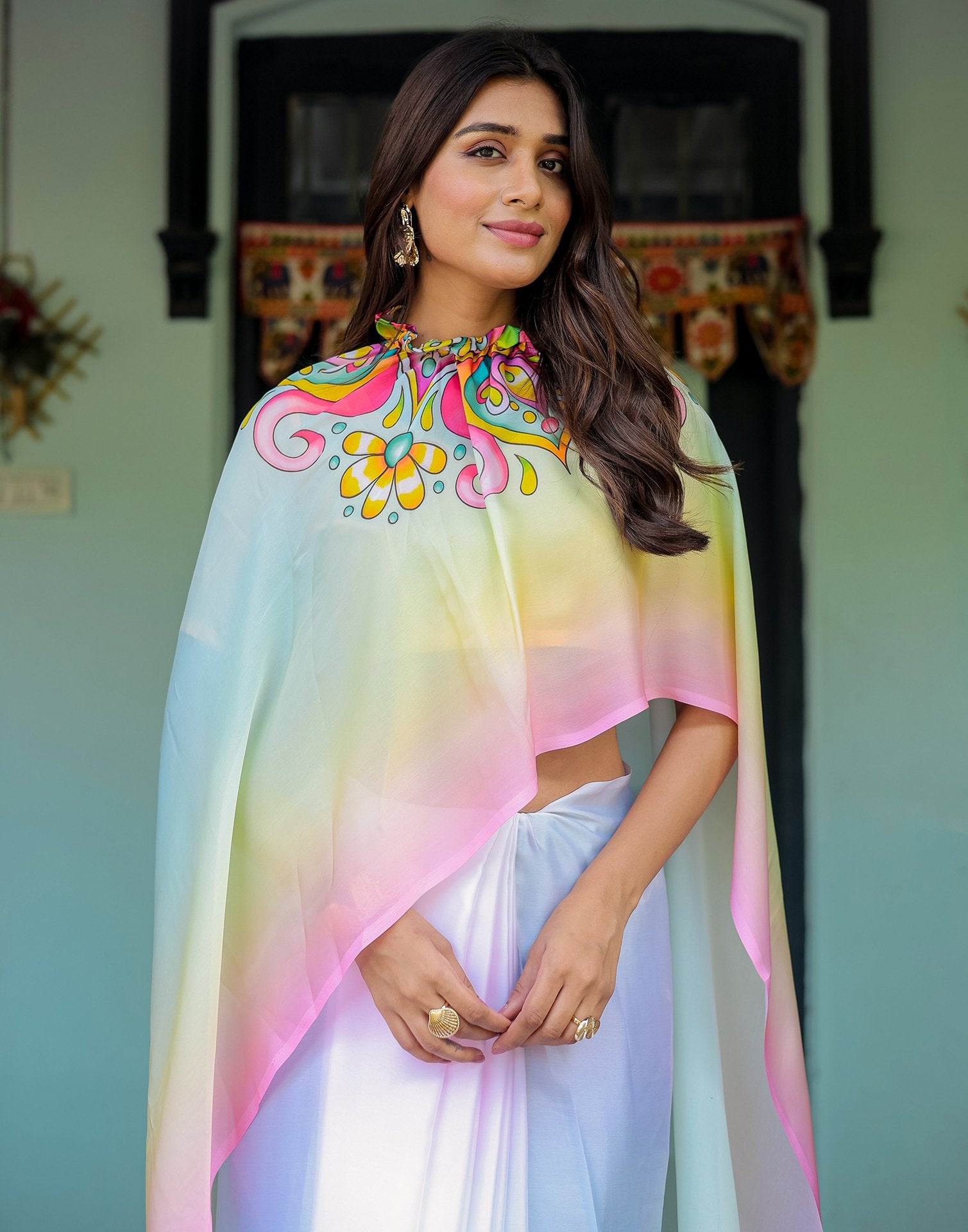 Handsfree Multicoloured Satin Printed Saree