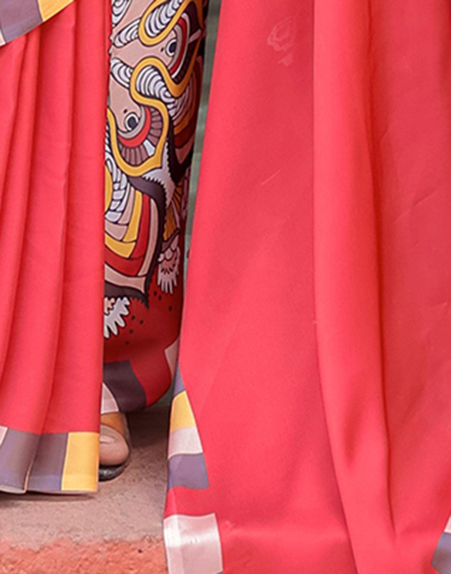 Handsfree Red Satin Printed Saree