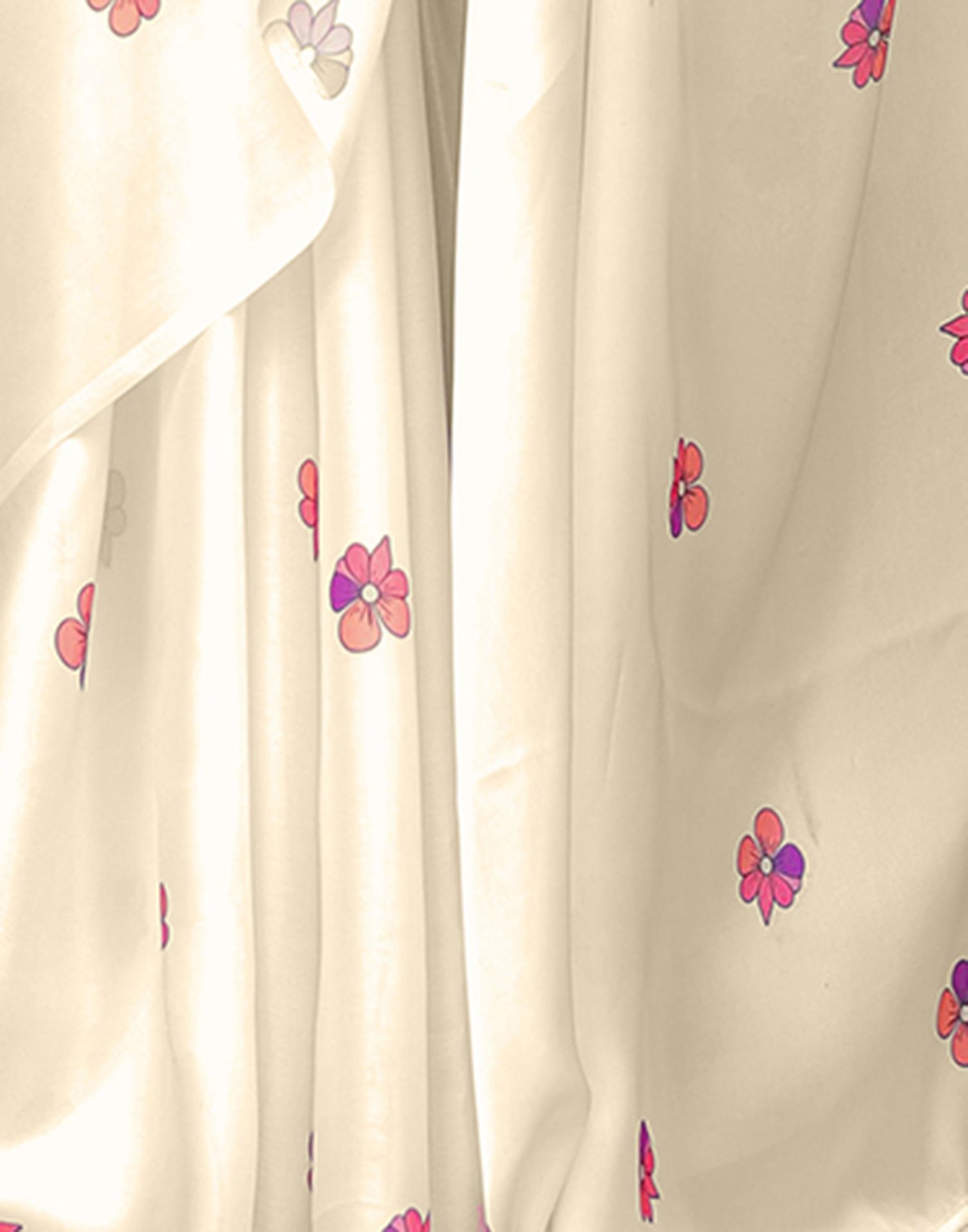 Handsfree Off White Satin Floral Printed  Saree