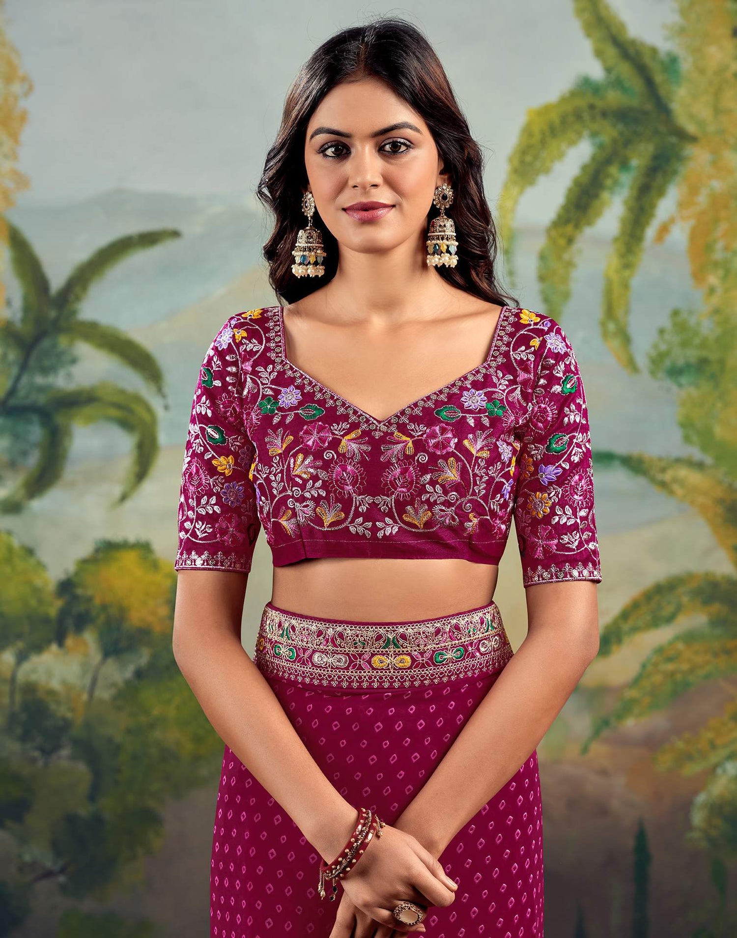 Rani Pink Georgette Bandhani Printed Saree