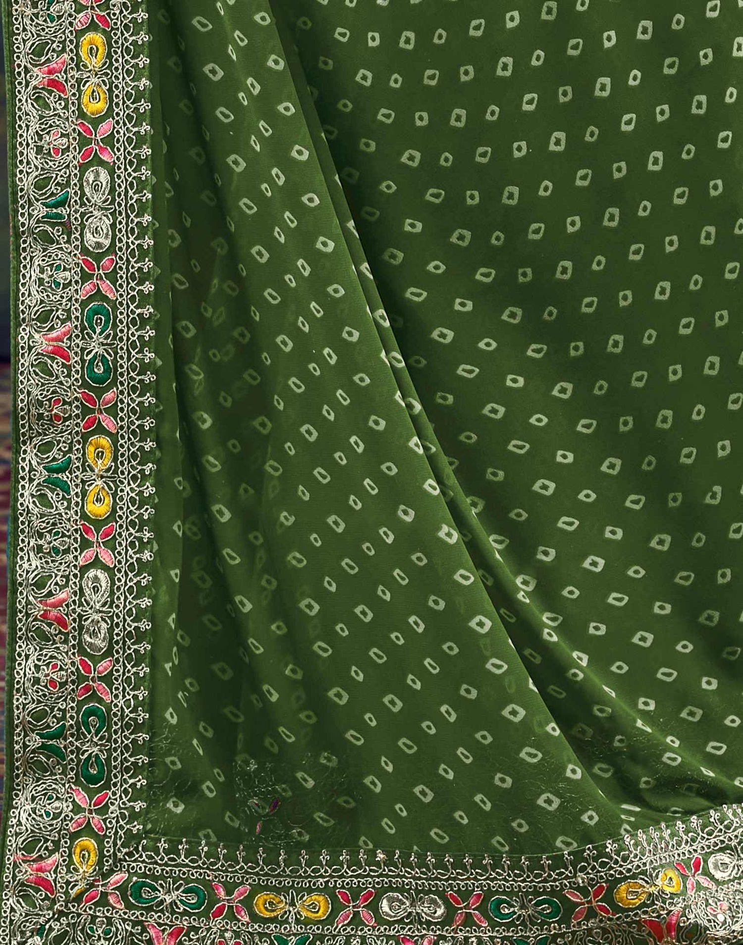 Green Georgette Bandhani Printed Saree