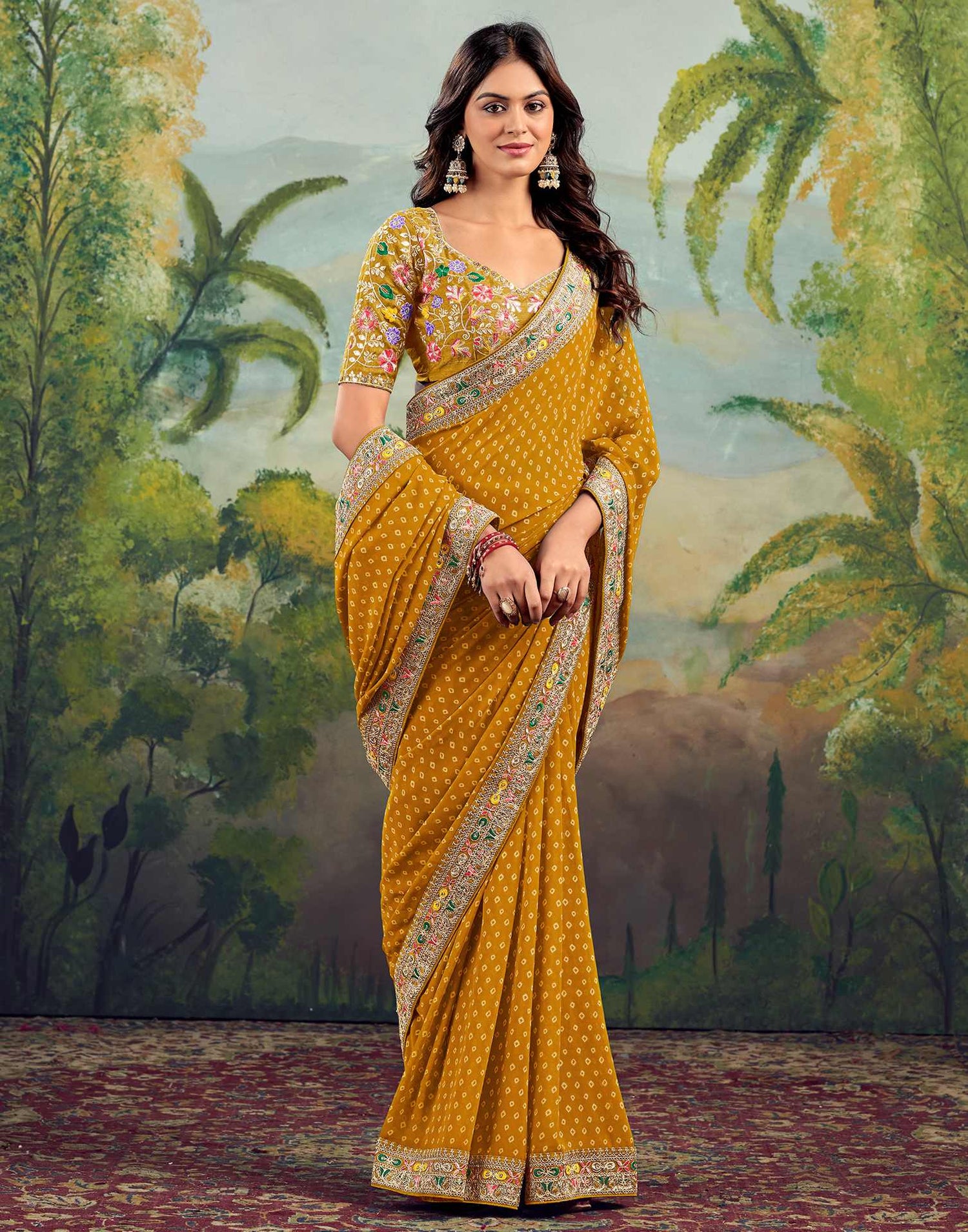 Turmeric Yellow Georgette Bandhani Printed Saree