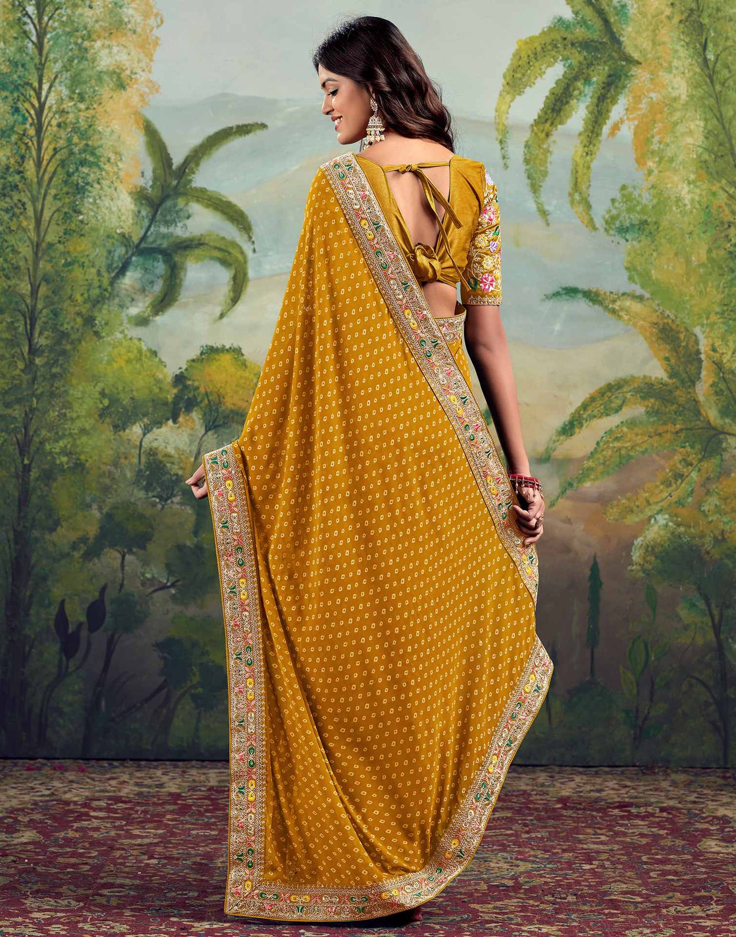 Turmeric Yellow Georgette Bandhani Printed Saree