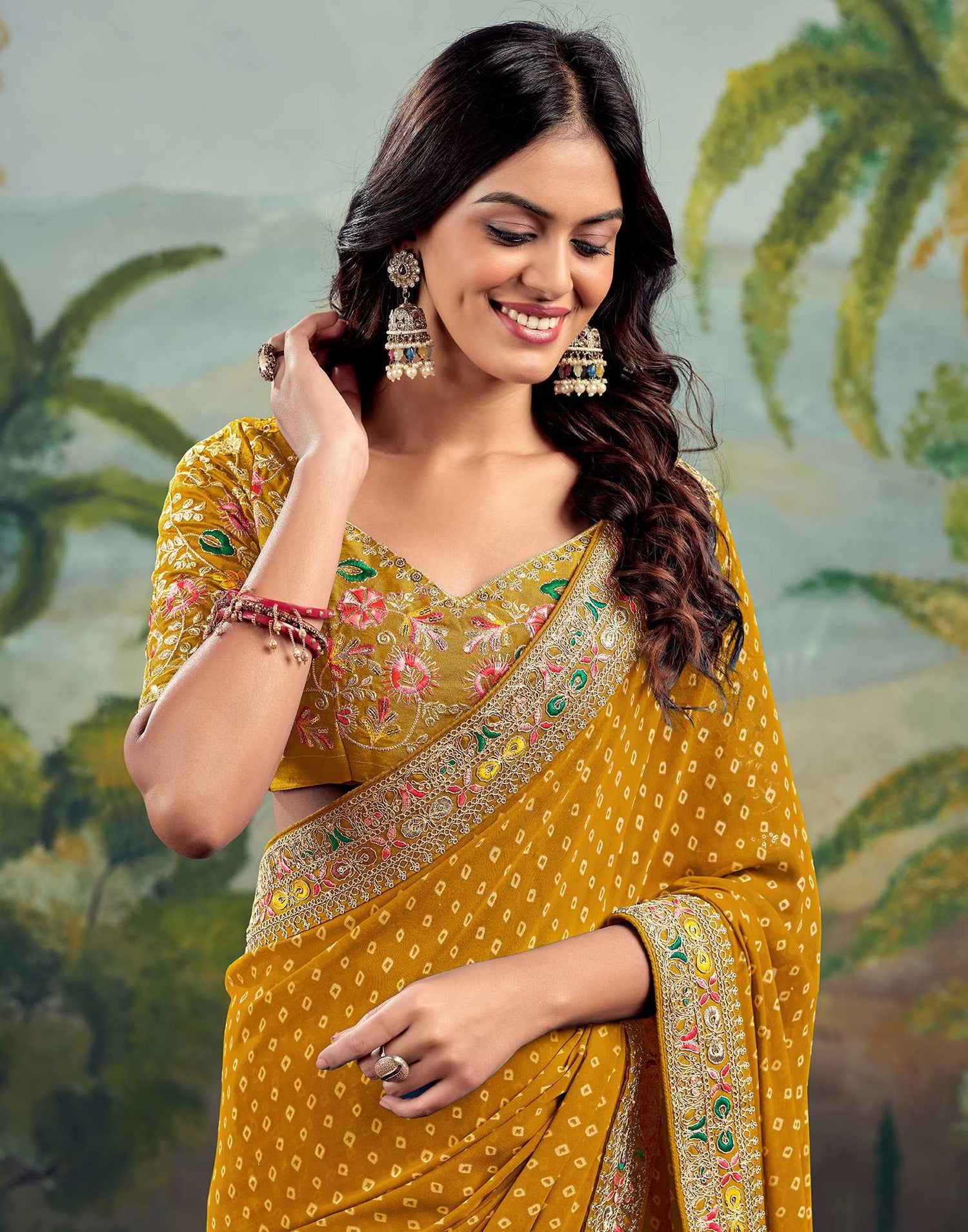 Turmeric Yellow Georgette Bandhani Printed Saree