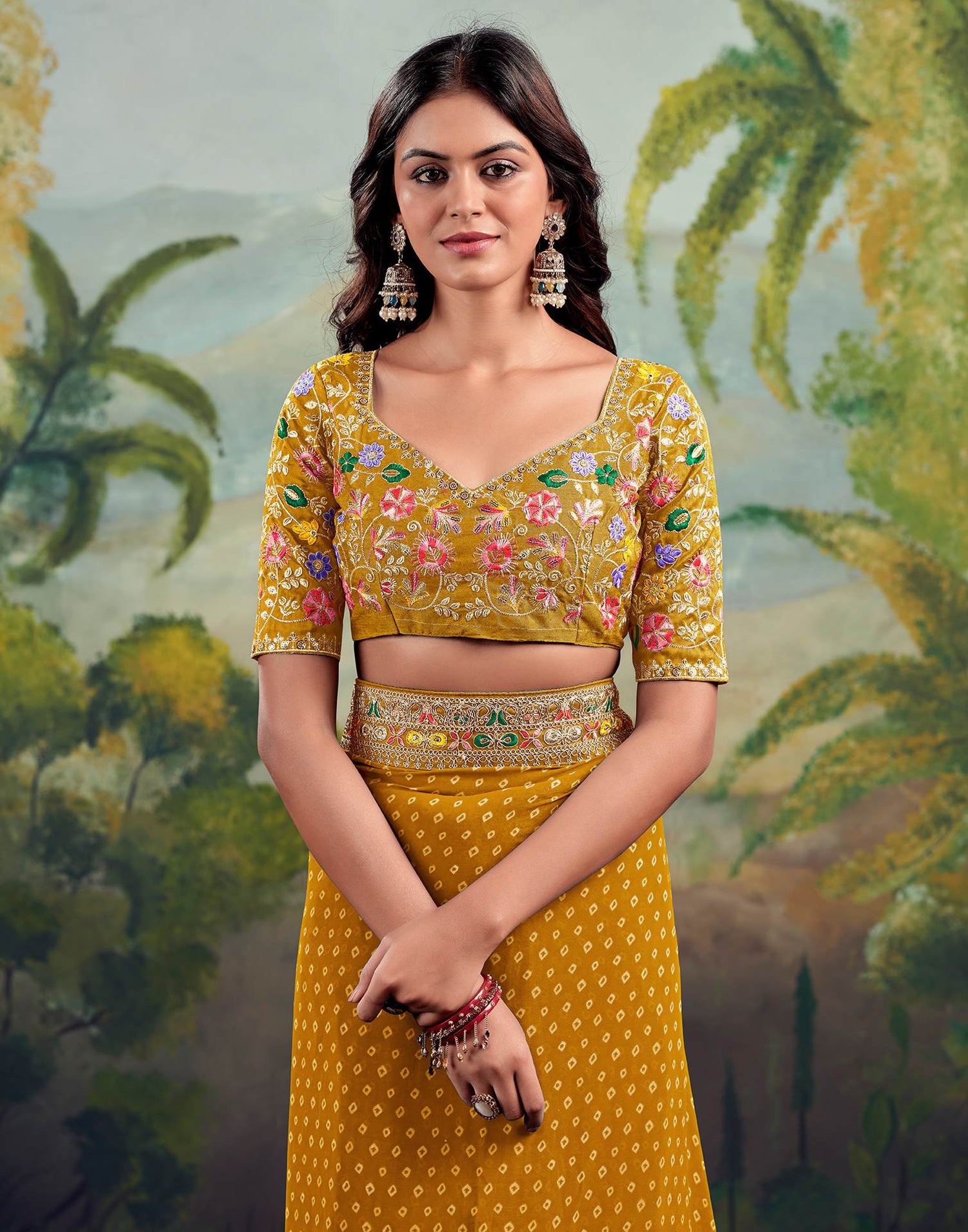 Turmeric Yellow Georgette Bandhani Printed Saree