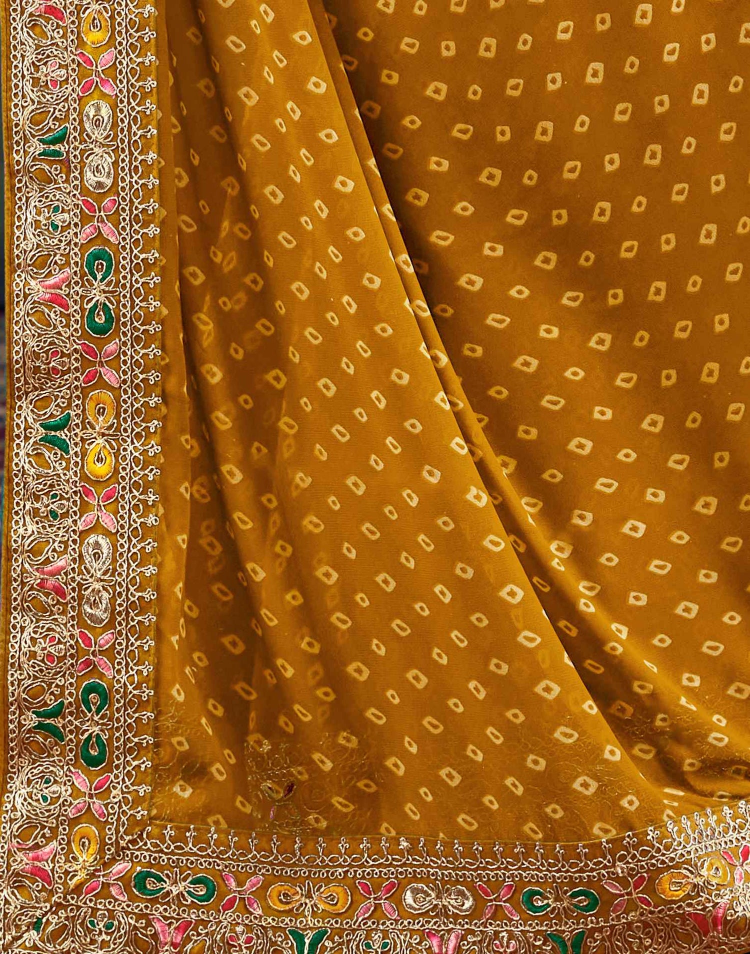 Turmeric Yellow Georgette Bandhani Printed Saree