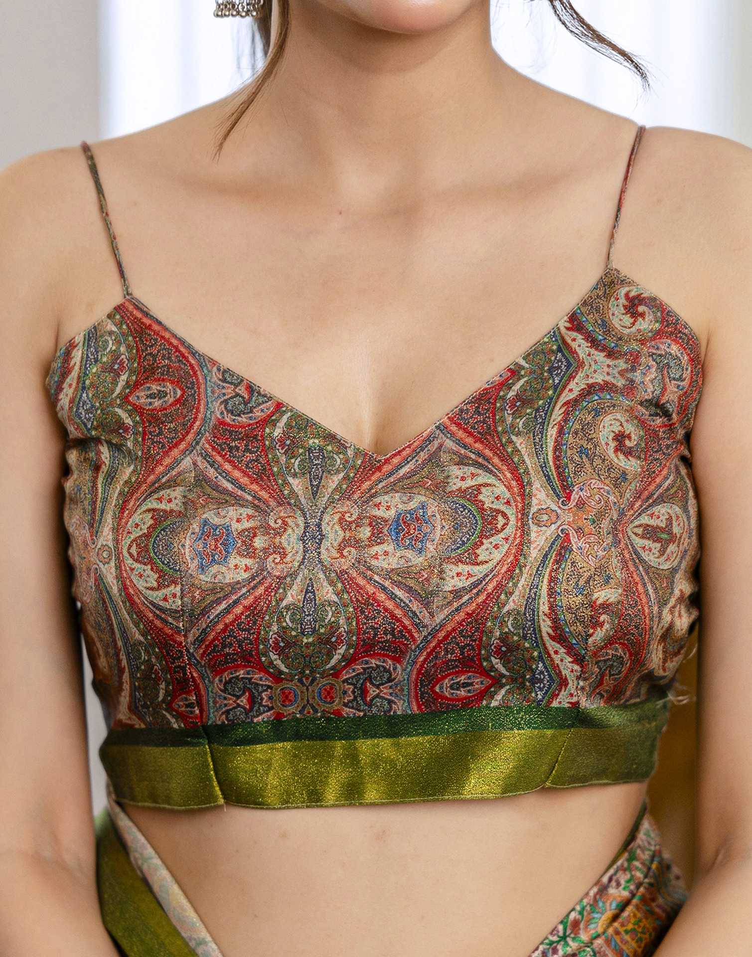 Dark Green Shimmer Silk Printed Saree