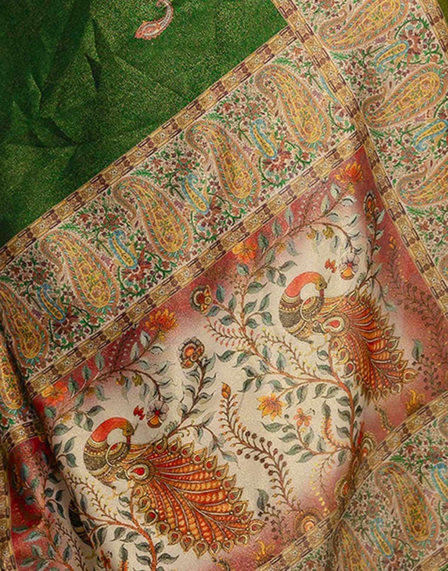 Dark Green Shimmer Silk Printed Saree