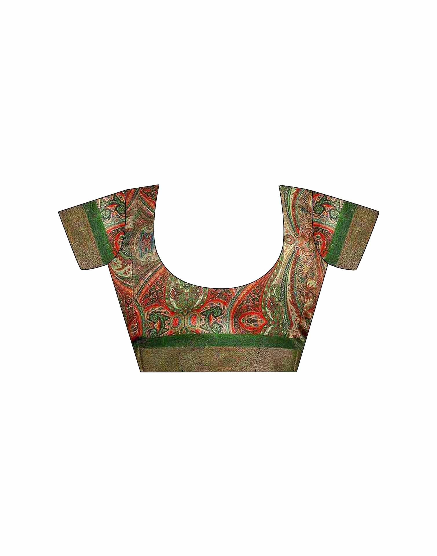 Dark Green Shimmer Silk Printed Saree