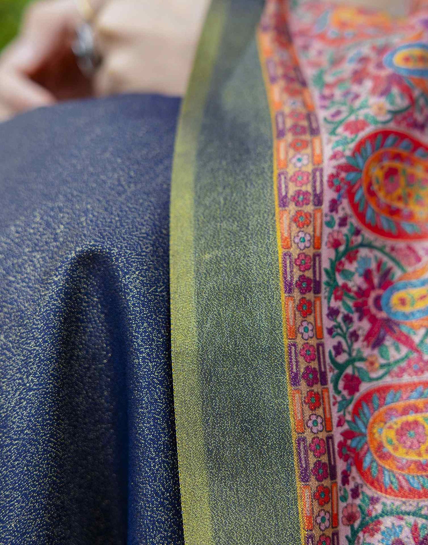 Navy Blue Shimmer Silk Printed Saree