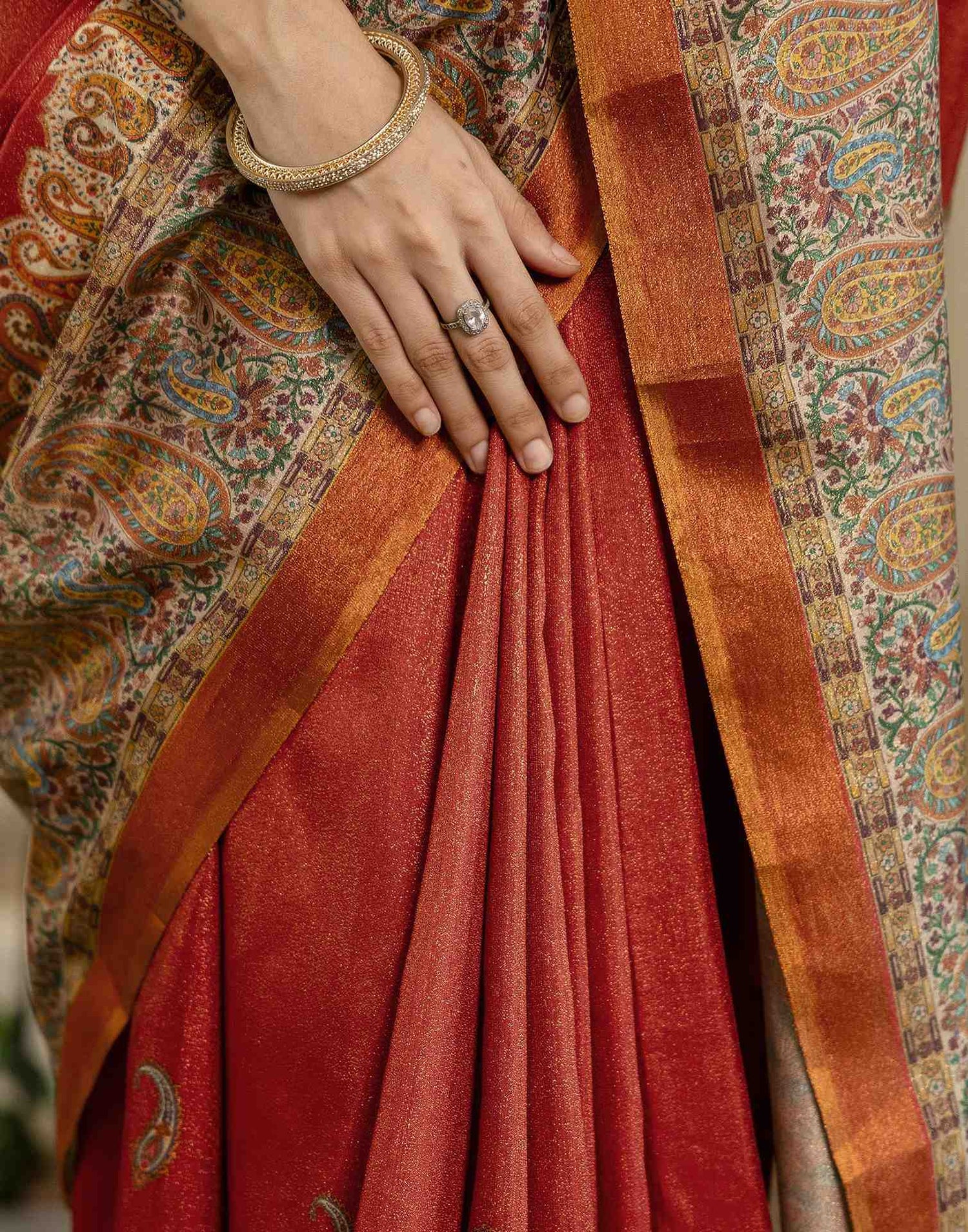 Red Shimmer Silk Printed Saree