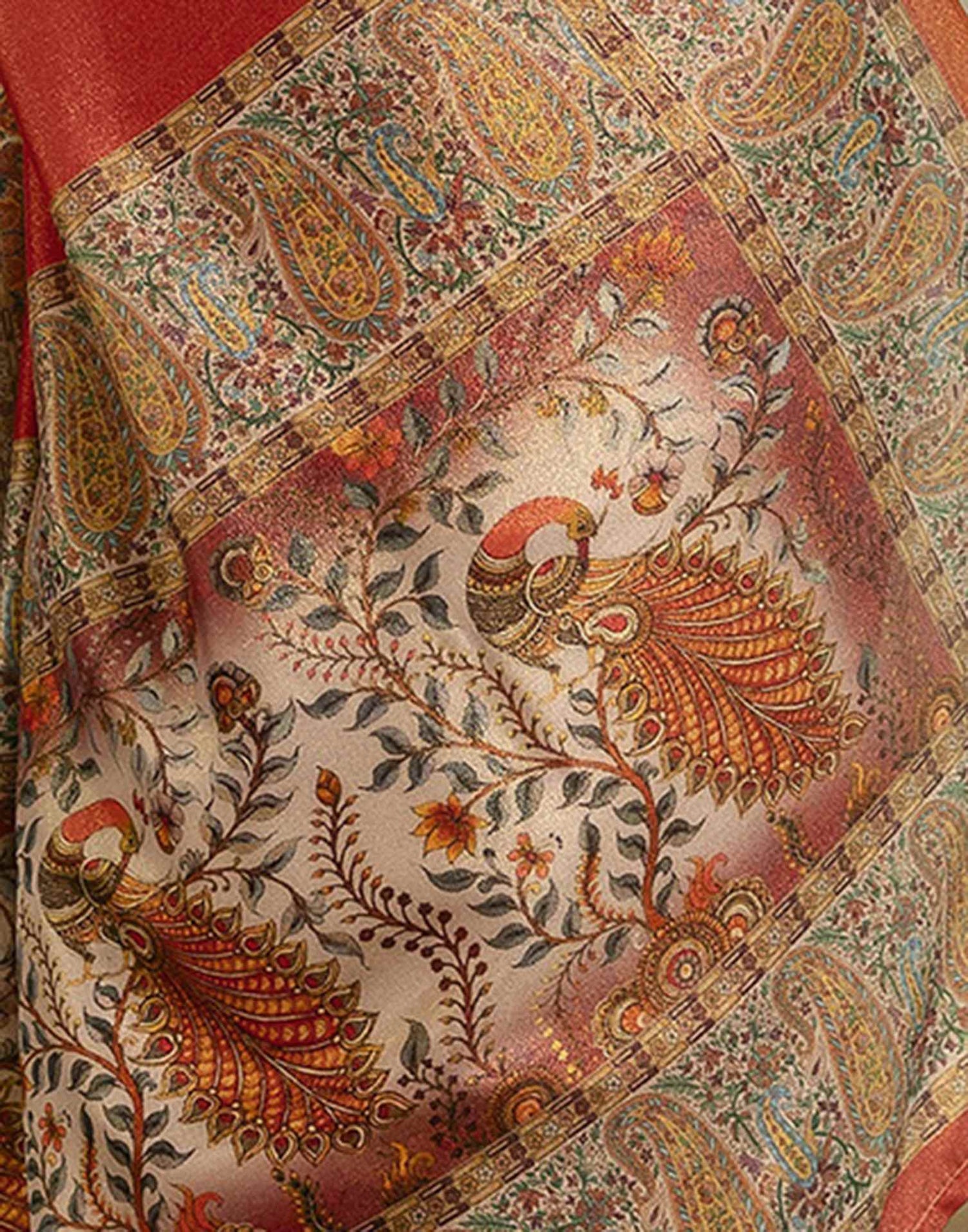 Red Shimmer Silk Printed Saree