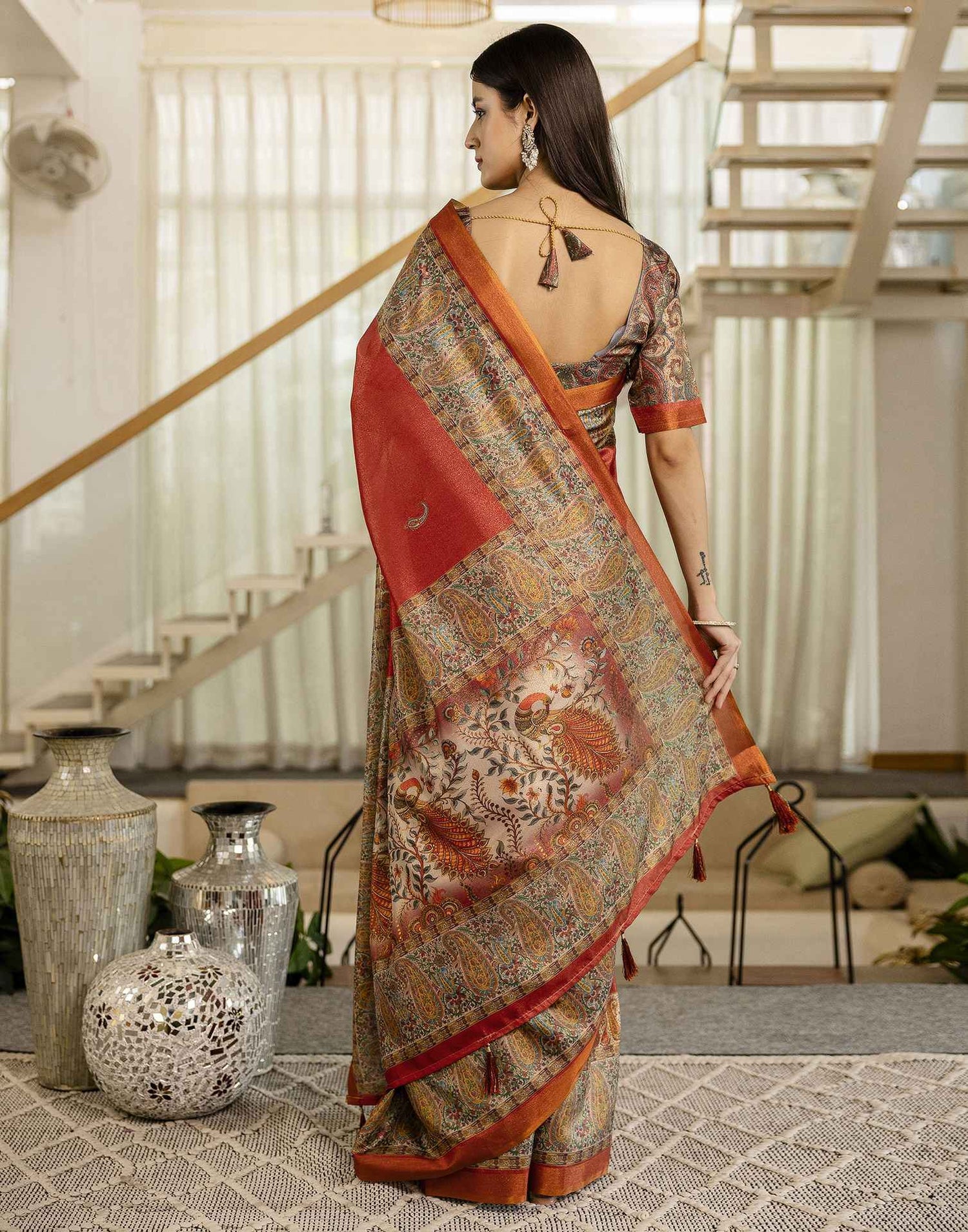 Red Shimmer Silk Printed Saree