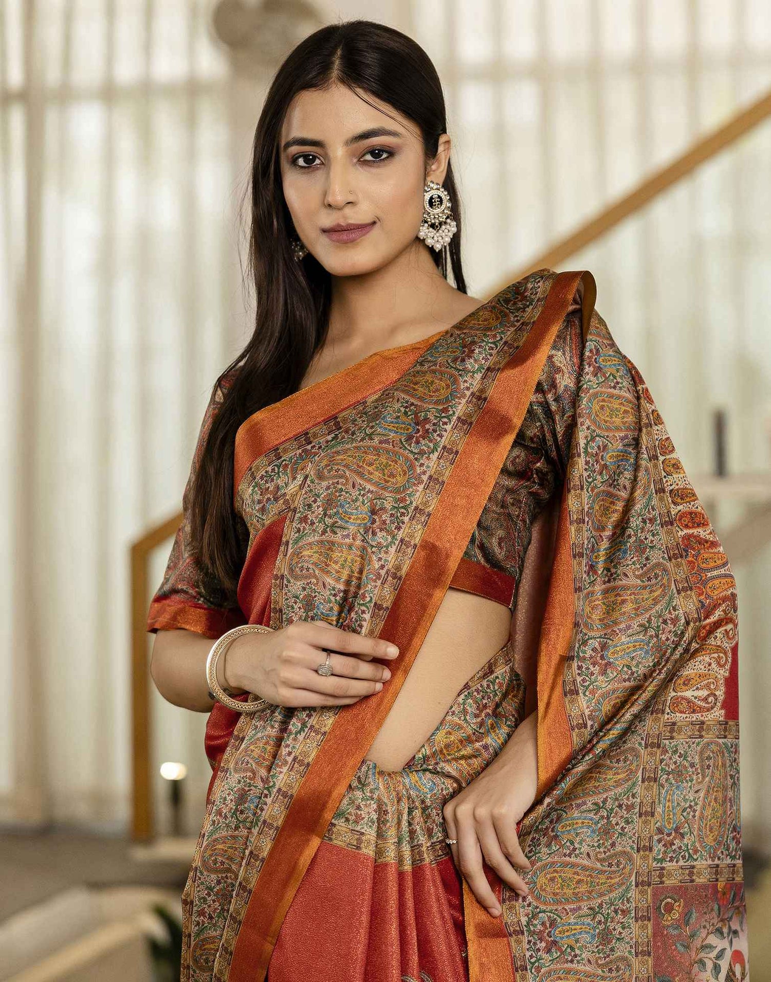 Red Shimmer Silk Printed Saree