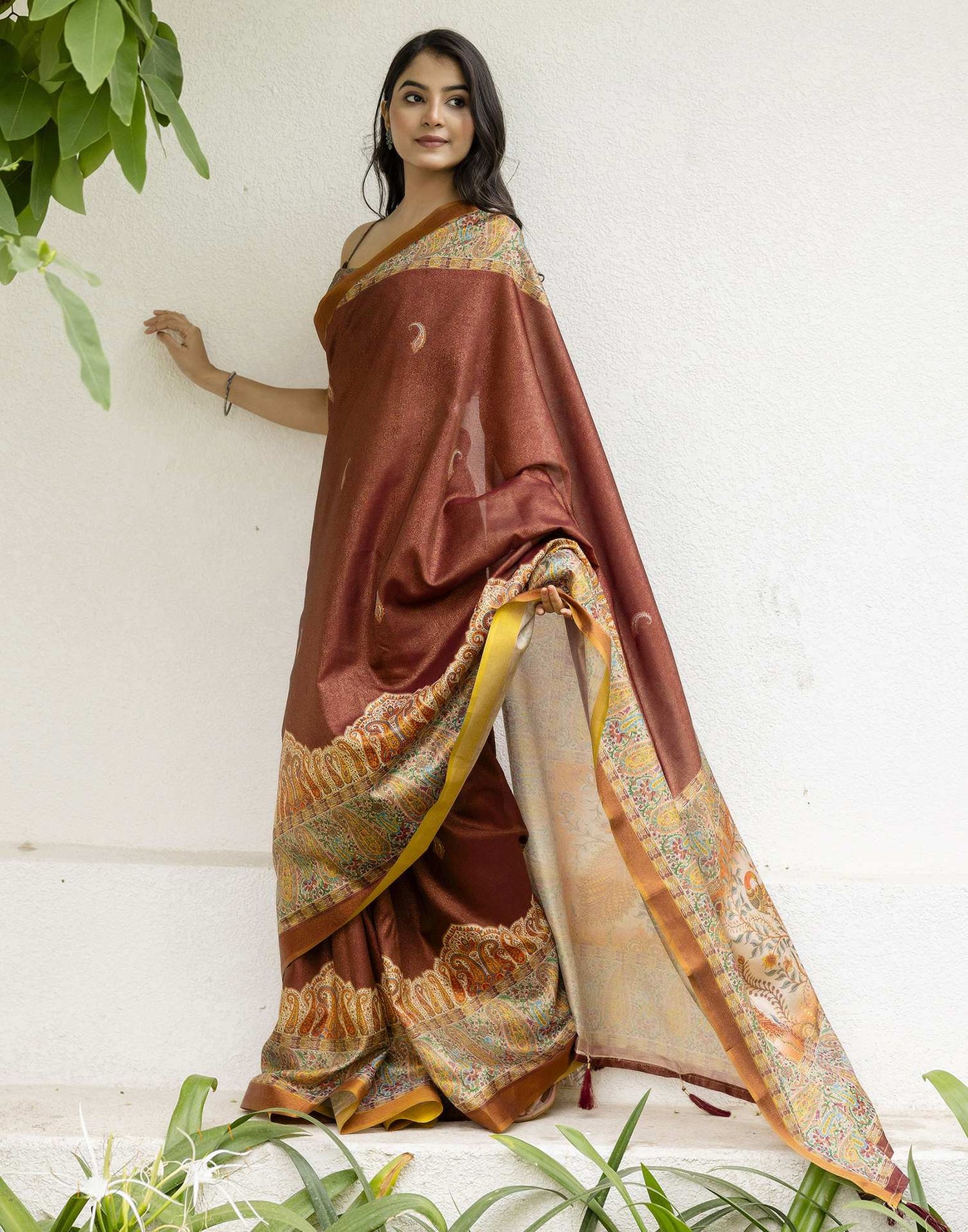 Maroon Shimmer Silk Printed Saree