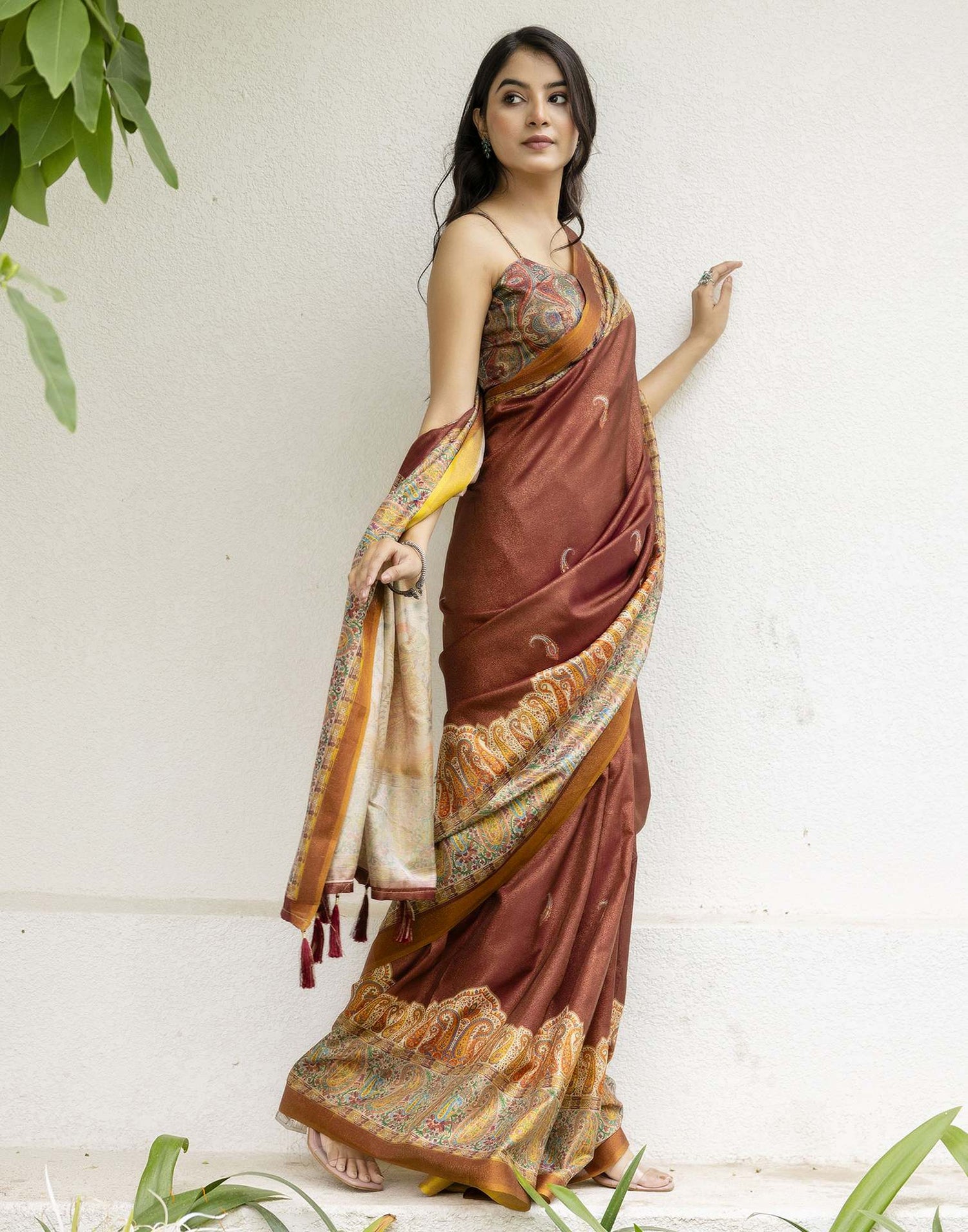 Maroon Shimmer Silk Printed Saree