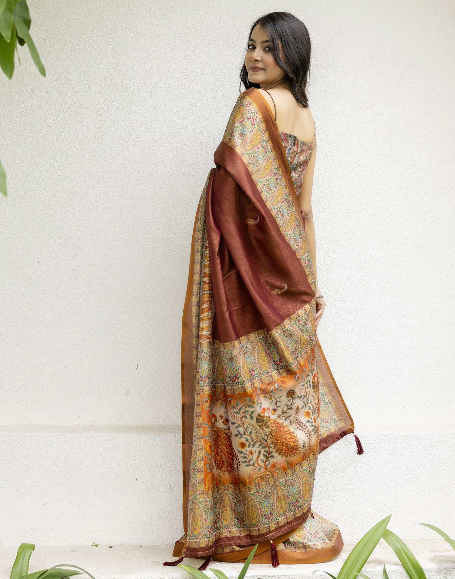 Maroon Shimmer Silk Printed Saree