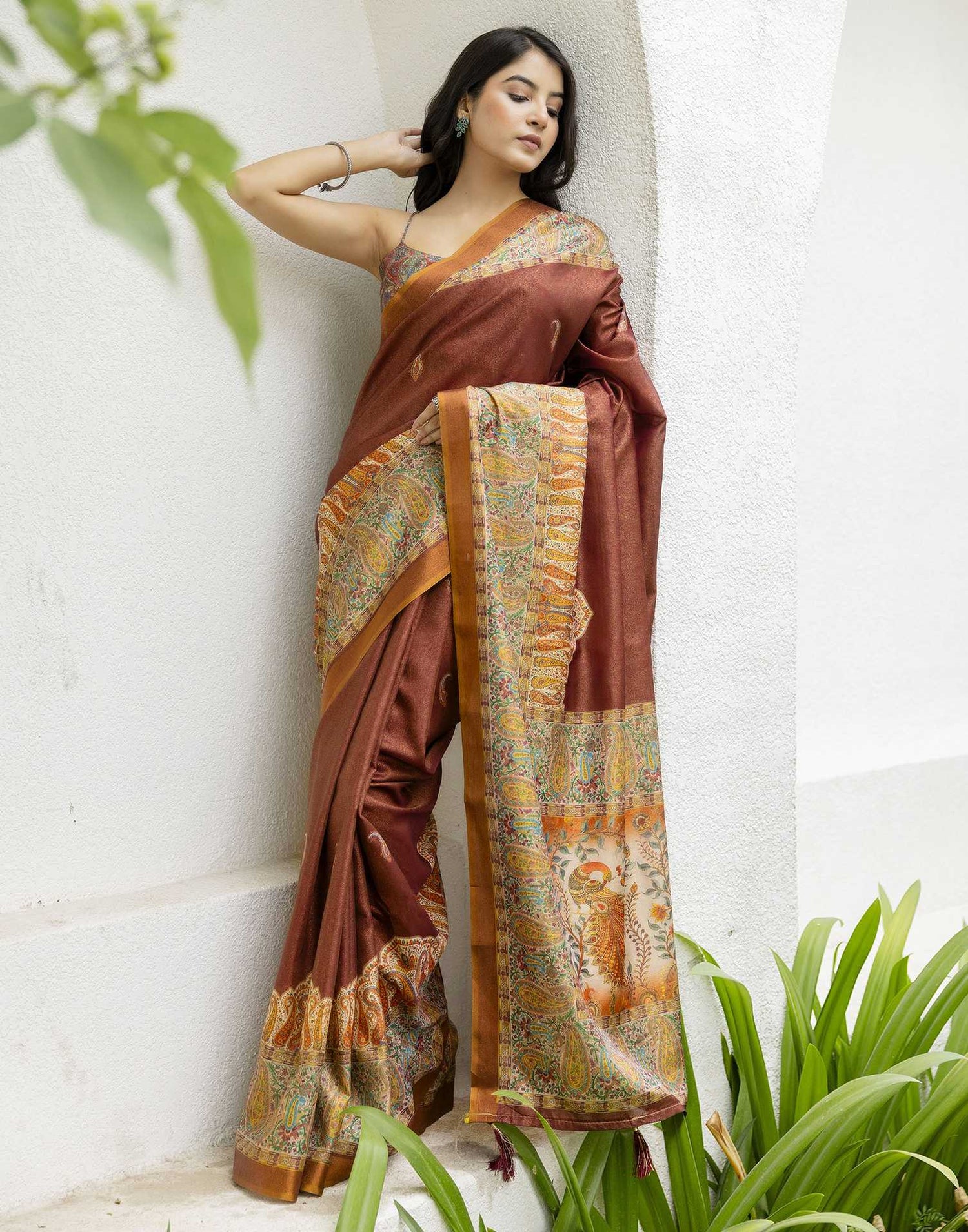 Maroon Shimmer Silk Printed Saree