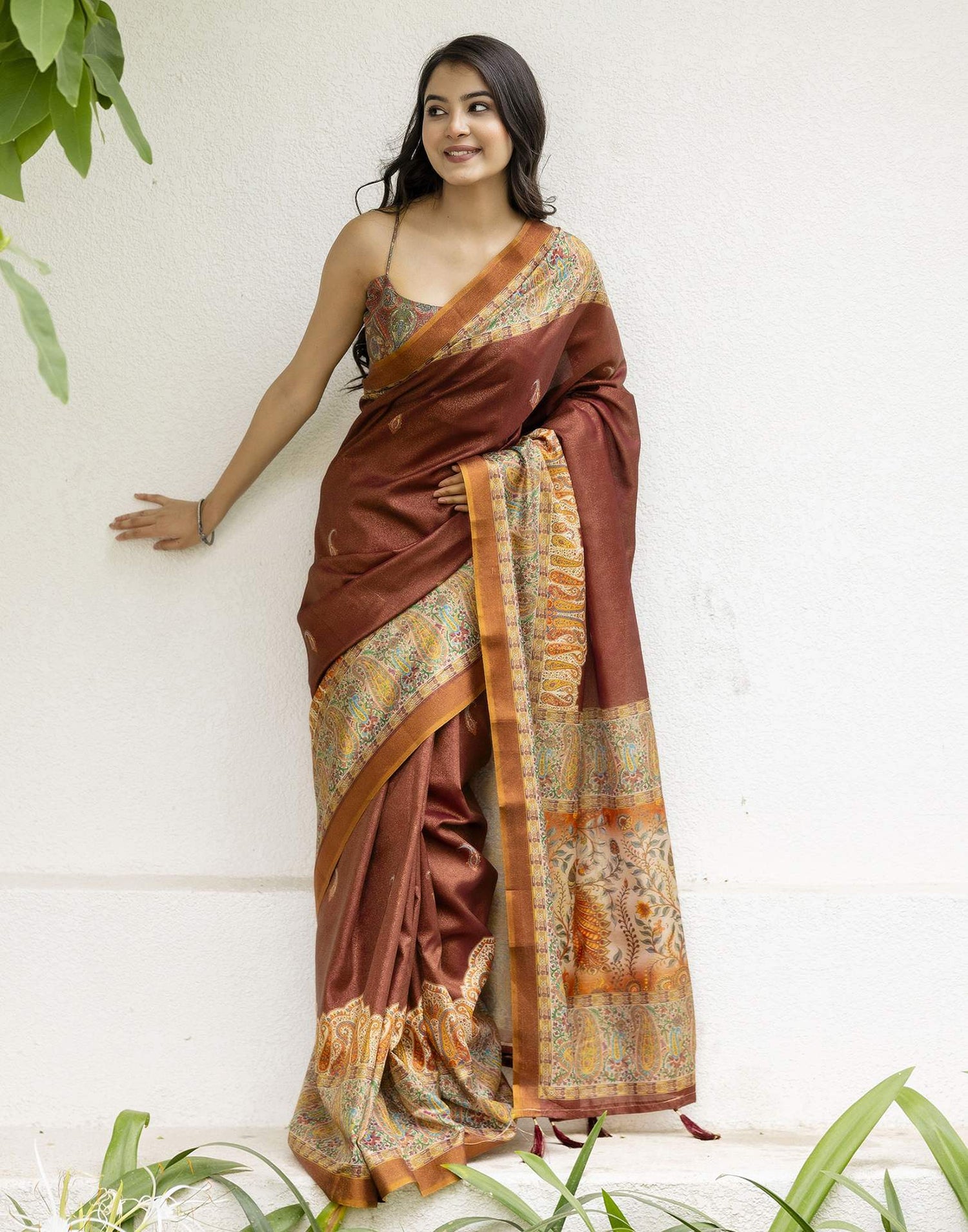 Maroon Shimmer Silk Printed Saree