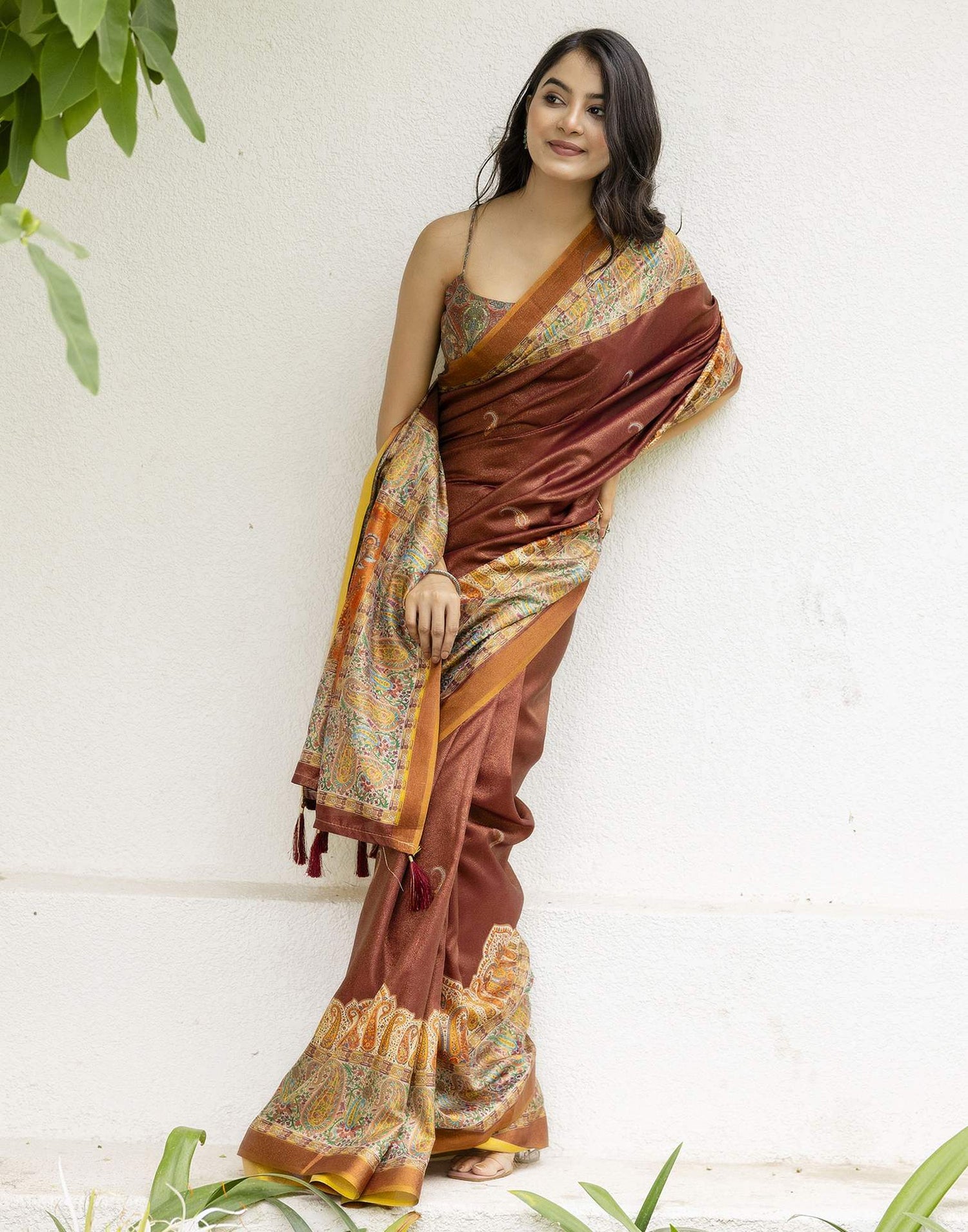 Maroon Shimmer Silk Printed Saree